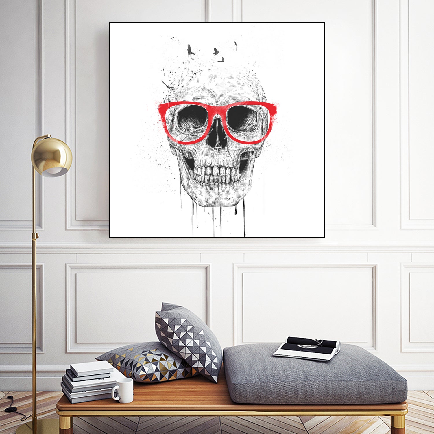 Skull with red glasses by Solti Balázs on GIANT ART - white digital painting