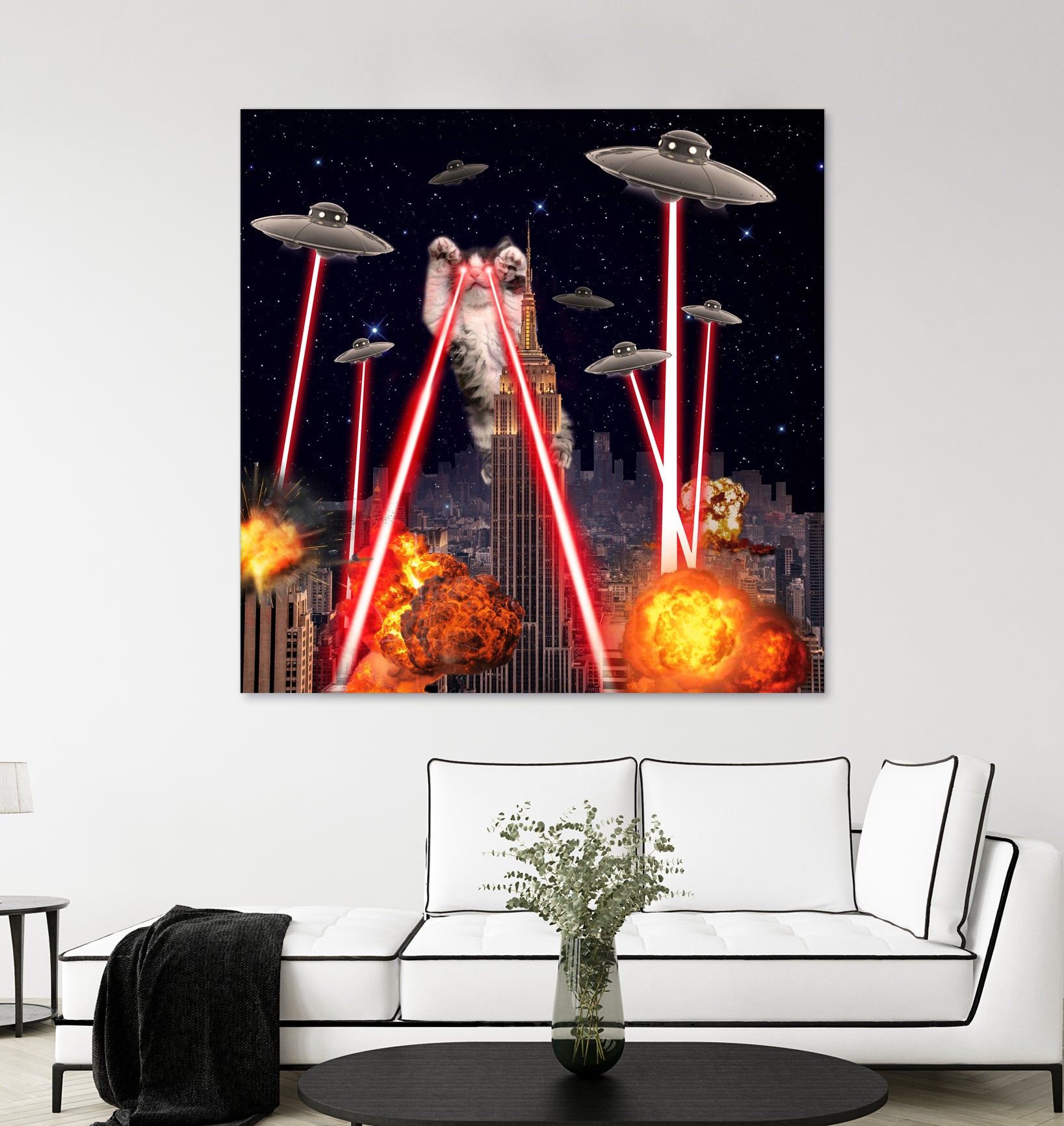 Cat Attack New York City Ufo Explosions Lasers by Damian Augustyniak on GIANT ART - black photo manipulation