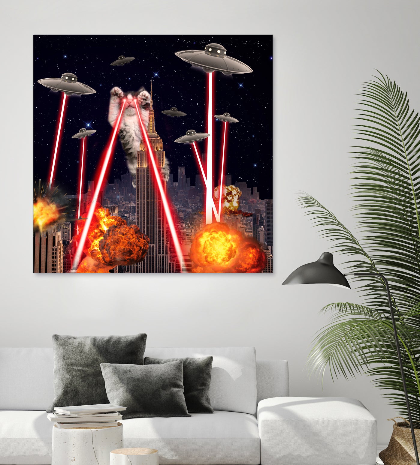 Cat Attack New York City Ufo Explosions Lasers by Damian Augustyniak on GIANT ART - black photo manipulation