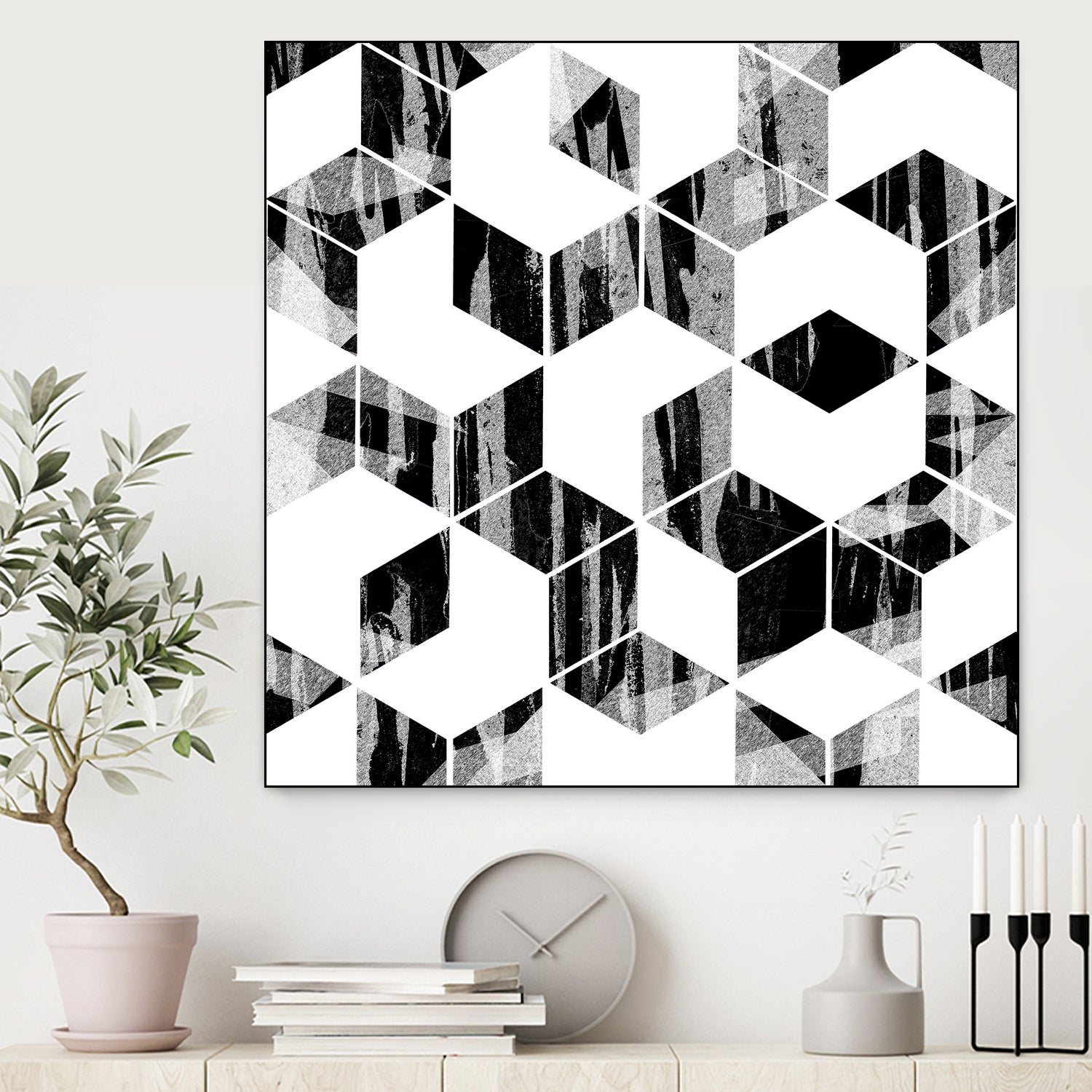 Elegant Black and White Geometric Design by Brigitte Carre on GIANT ART - black digital painting