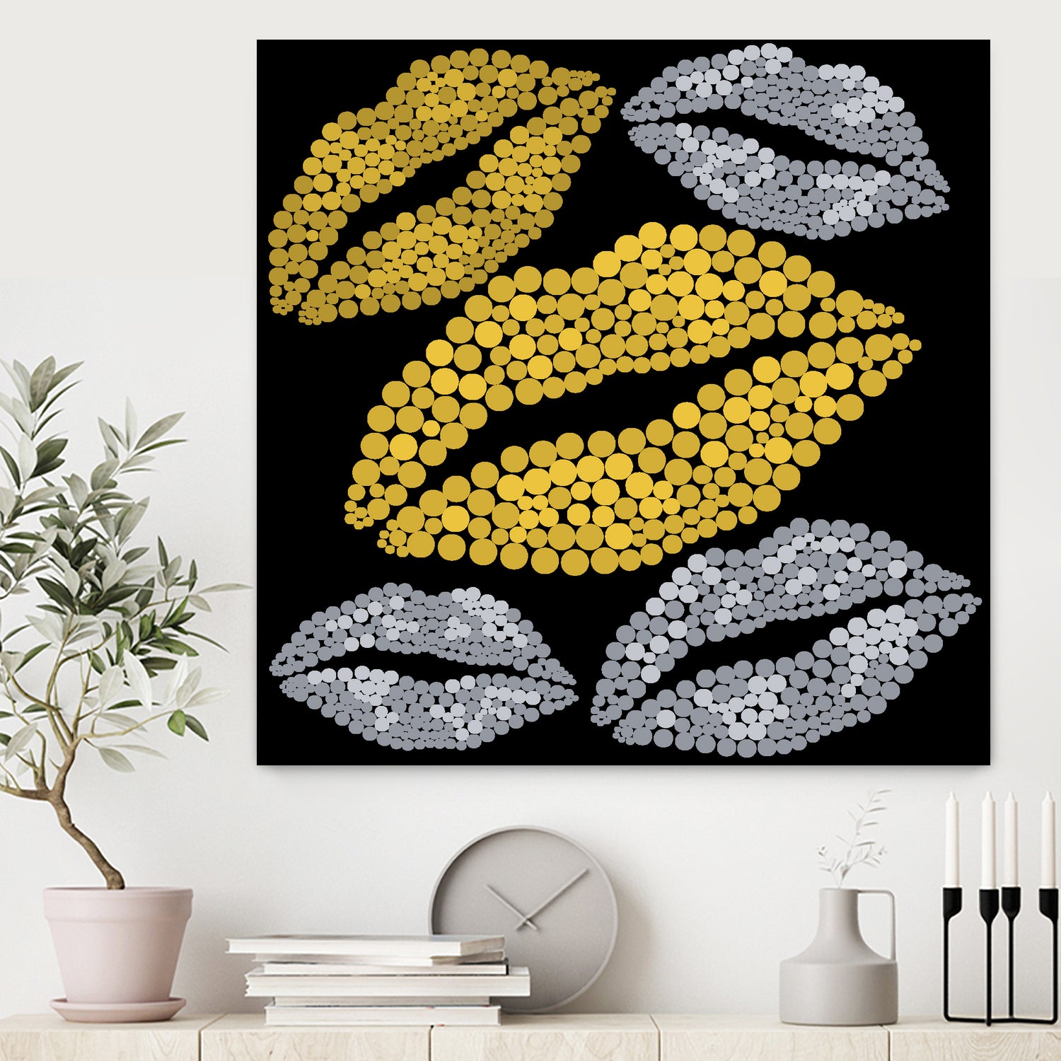 Luscious Lips In Gold And Silver by TheArtOf Vikki on GIANT ART - yellow digital painting