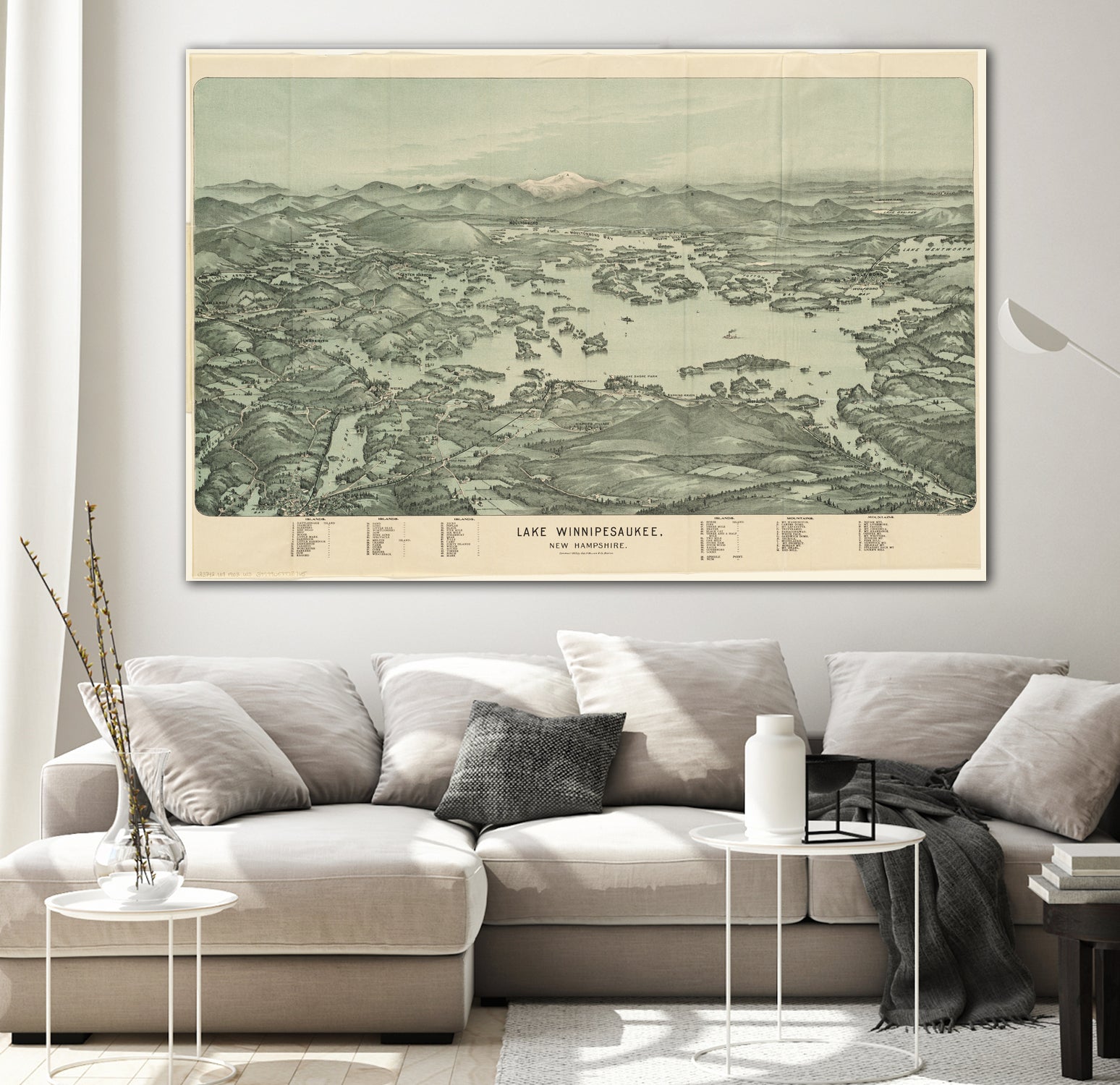 Vintage Map of Lake Winnipesaukee (1903) by Adam Shaw on GIANT ART - white photo illustration