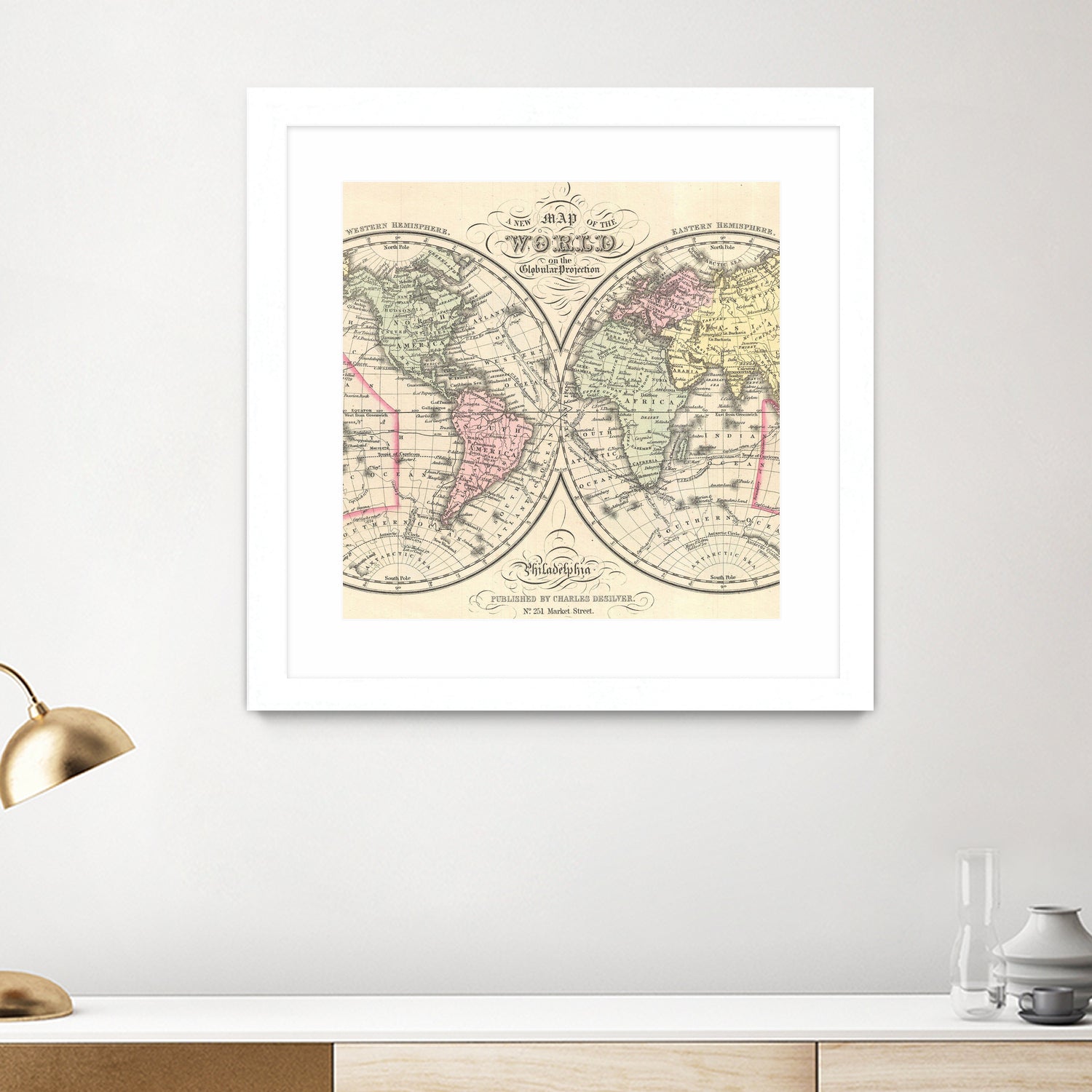 Vintage Map of The World (1856) by Adam Shaw on GIANT ART - white photo illustration