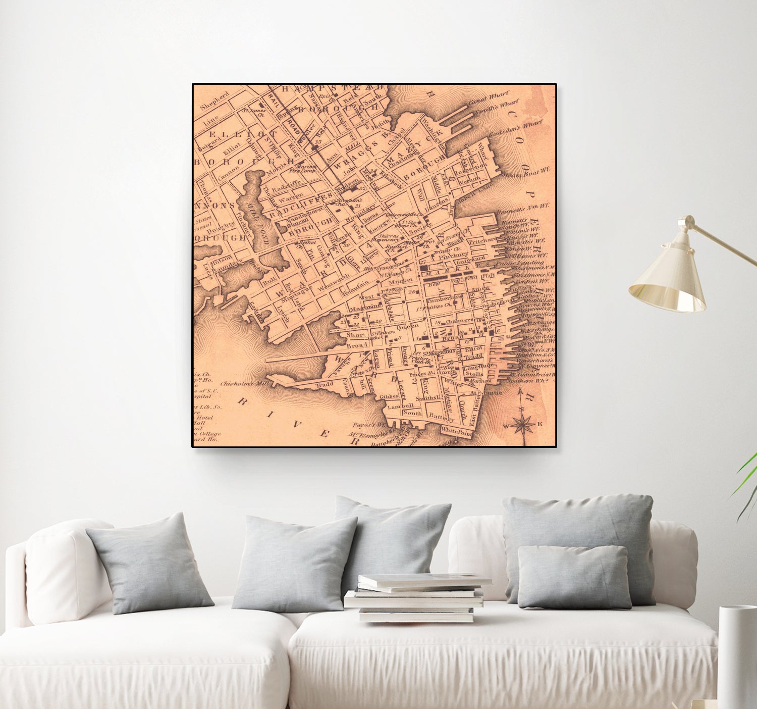 Vintage Map of Charleston South Carolina (1849) by Adam Shaw on GIANT ART - white photo illustration