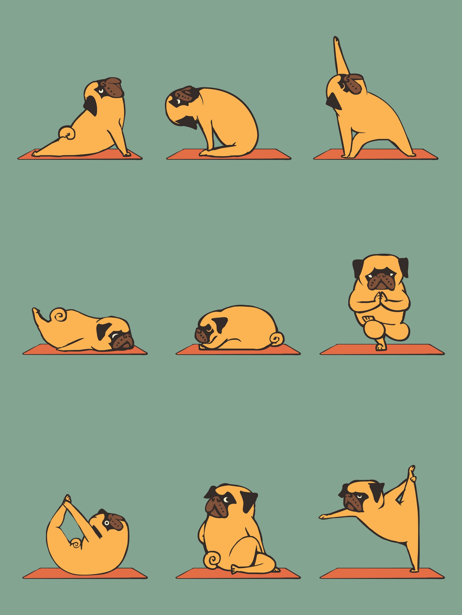 Pug Yoga by ChalermPhol Harnchakkham on GIANT ART - green character design