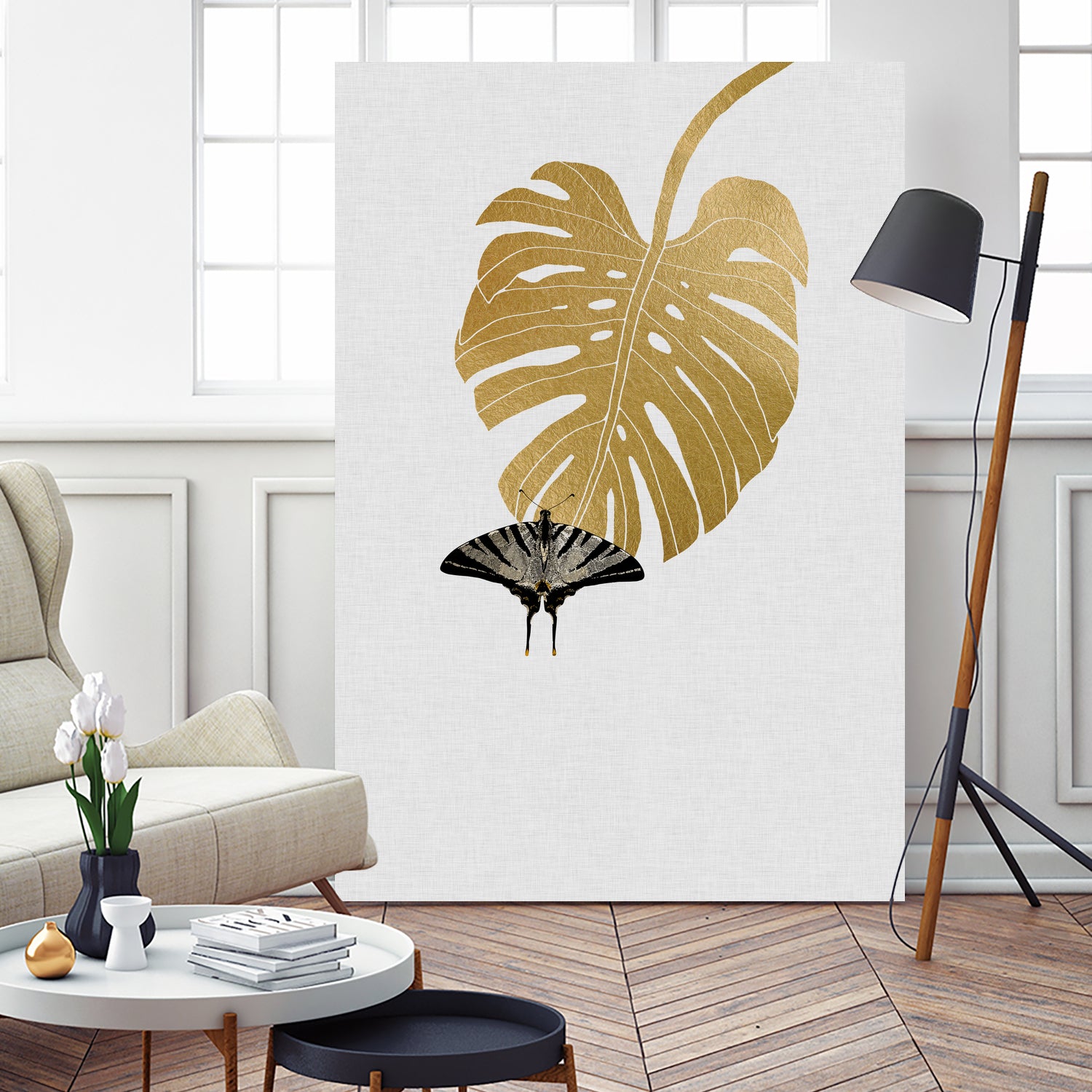 Butterfly & Monstera by Dana Shek on GIANT ART - white digital painting