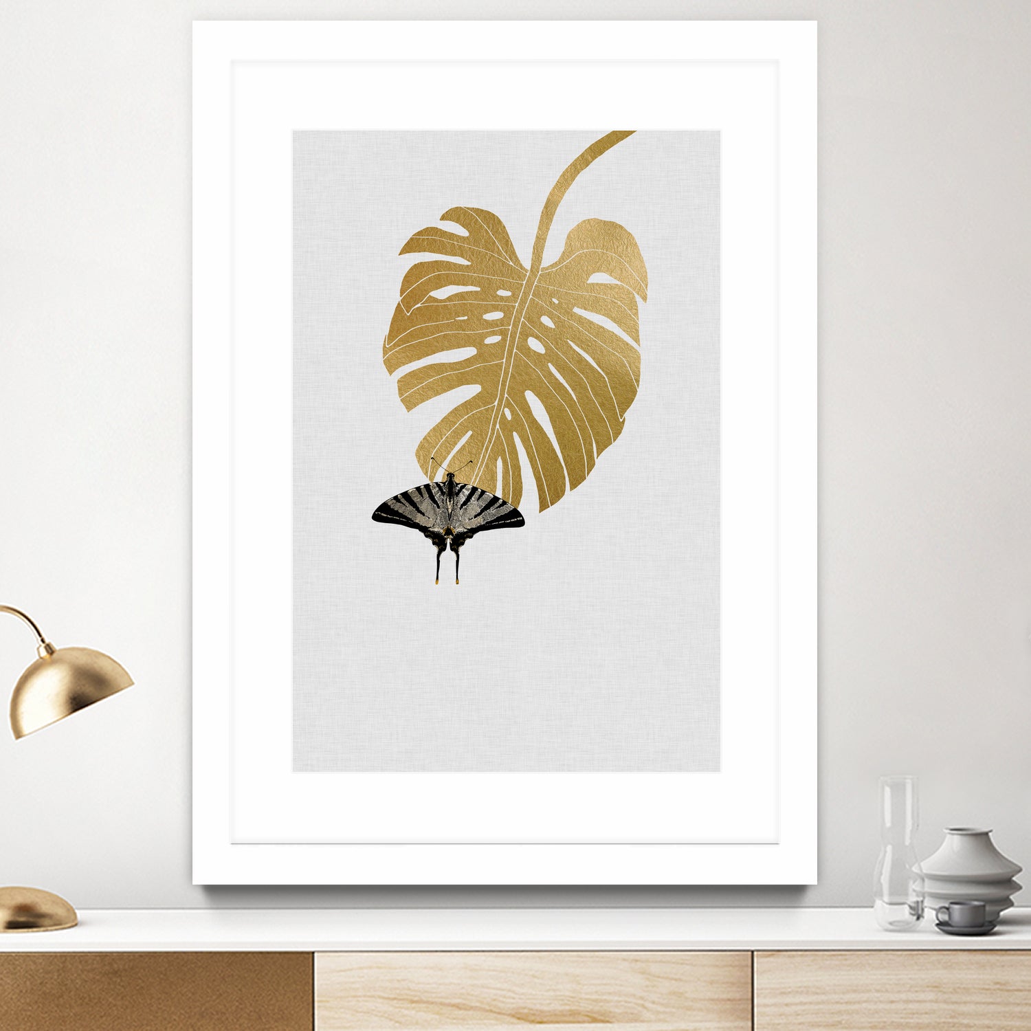 Butterfly & Monstera by Dana Shek on GIANT ART - white digital painting