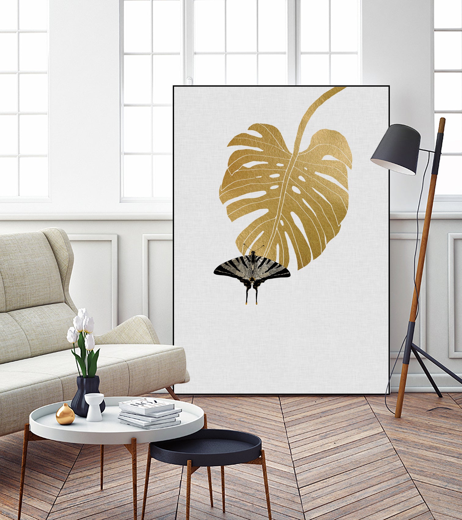 Butterfly & Monstera by Dana Shek on GIANT ART - white digital painting