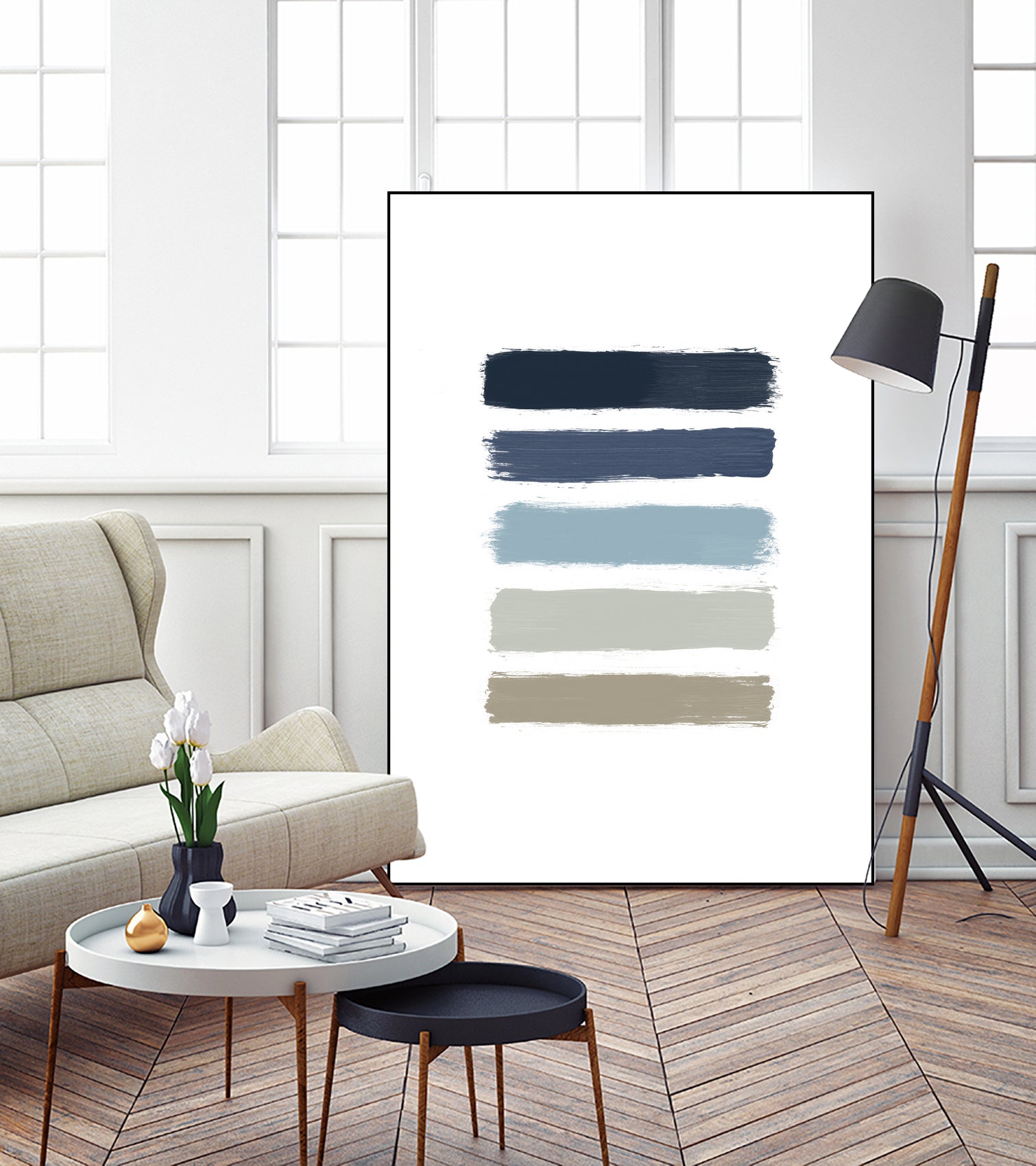 Blue & Taupe Stripes by Dana Shek on GIANT ART - white digital painting