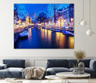 Winter Amsterdam Canal At Night With Boats by Michael Novik on GIANT ART - white photo illustration