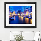 Winter Amsterdam Canal At Night With Boats by Michael Novik on GIANT ART - white photo illustration