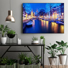 Winter Amsterdam Canal At Night With Boats by Michael Novik on GIANT ART - white photo illustration