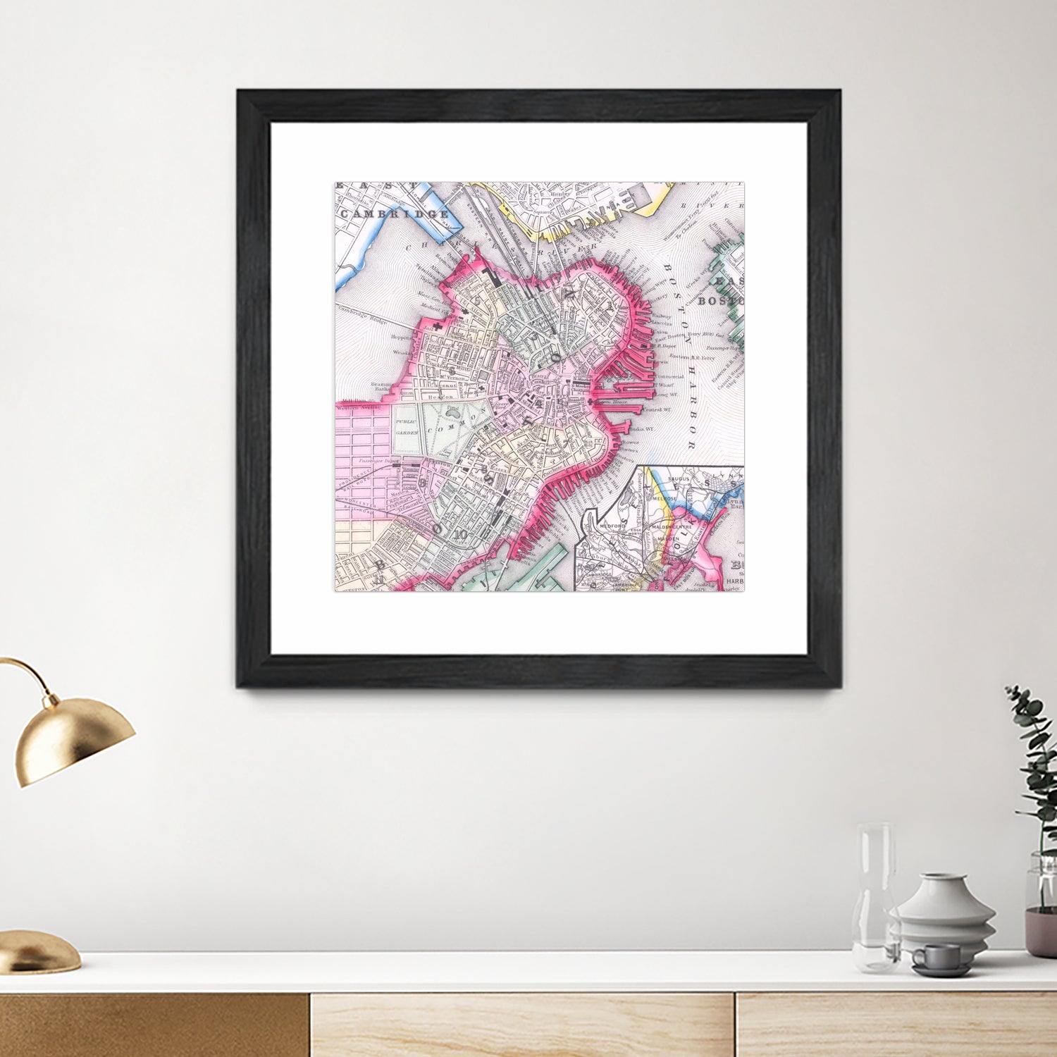 Vintage Map of Boston Massachusetts (1864) by Adam Shaw on GIANT ART - white photo illustration