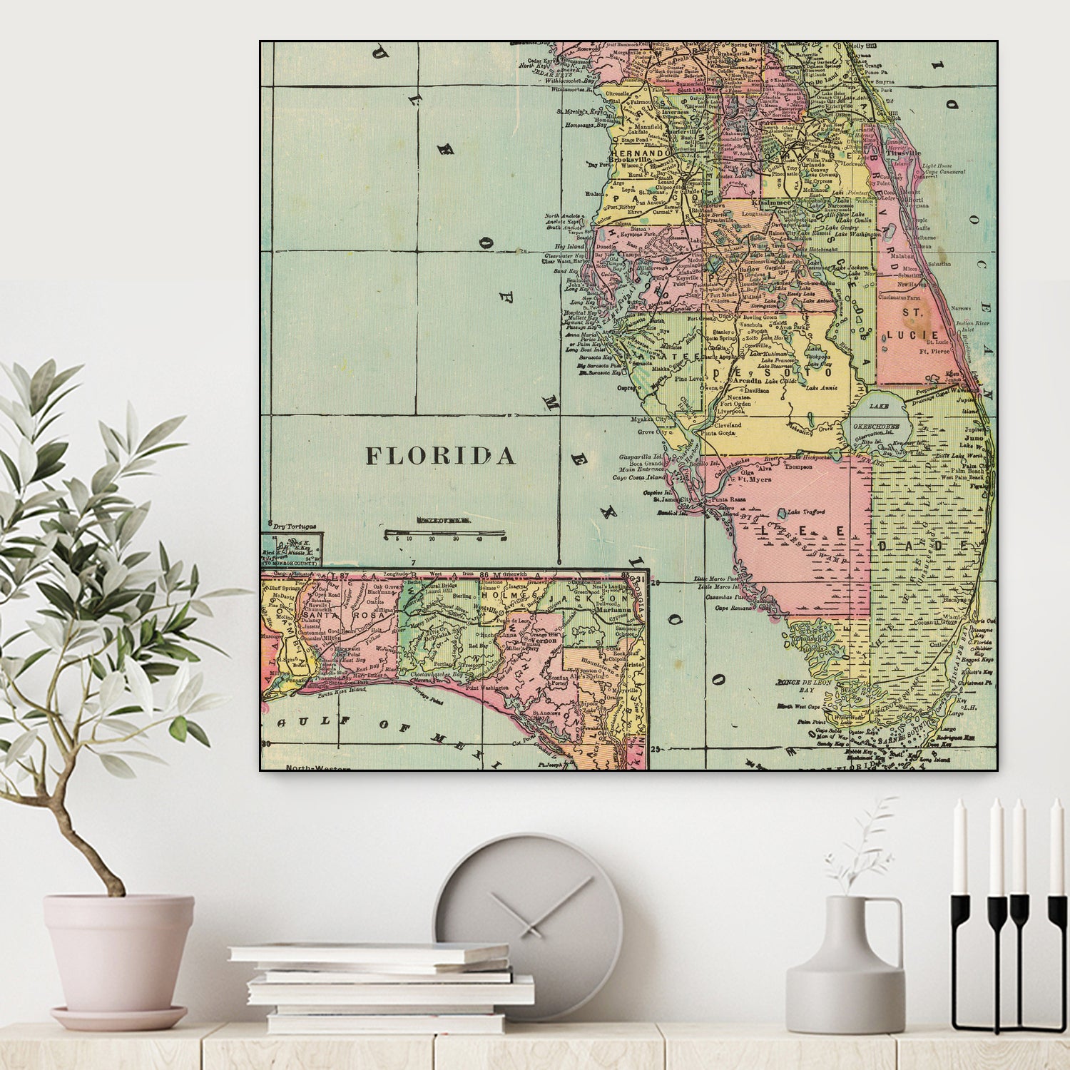 Vintage Map of Florida (1909) by Adam Shaw on GIANT ART - white photo illustration