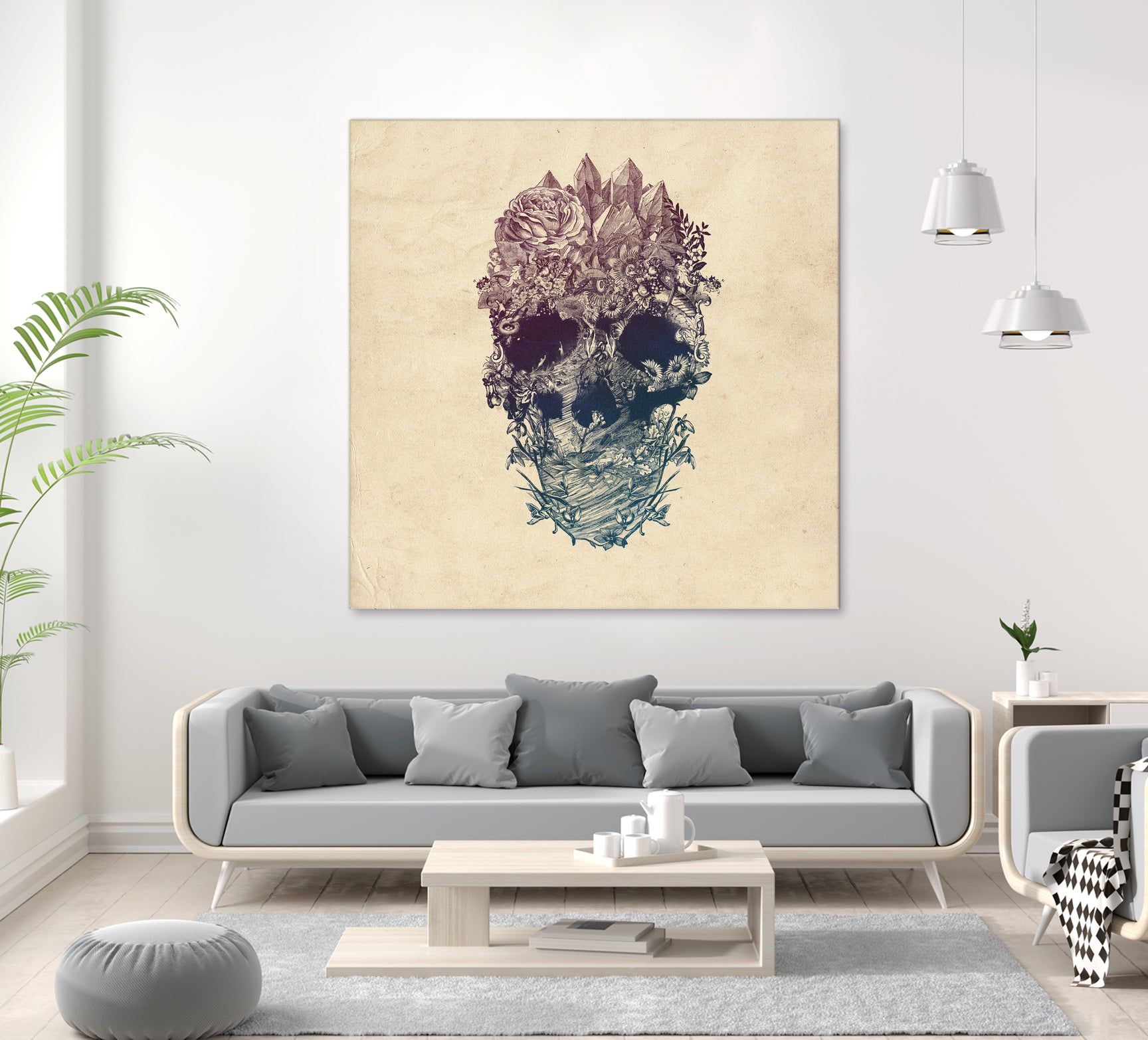 Skull Floral by Ali Gulec on GIANT ART - white digital drawing