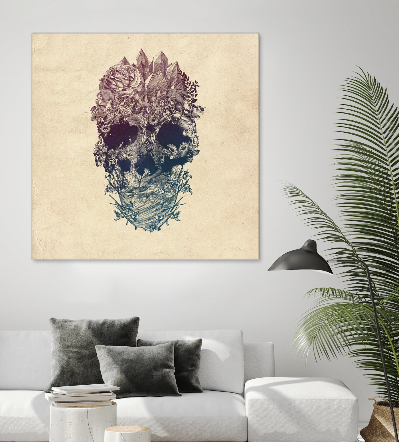 Skull Floral by Ali Gulec on GIANT ART - white digital drawing