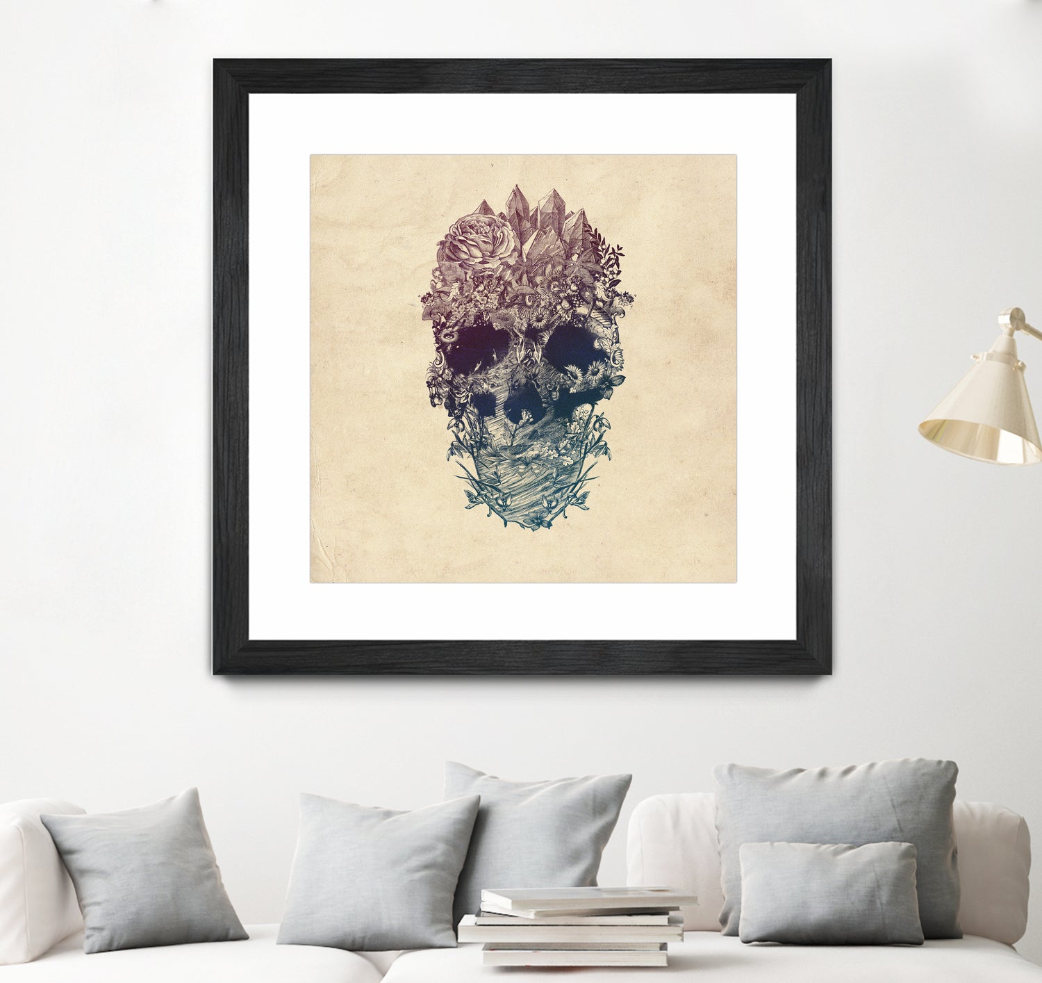 Skull Floral by Ali Gulec on GIANT ART - white digital drawing