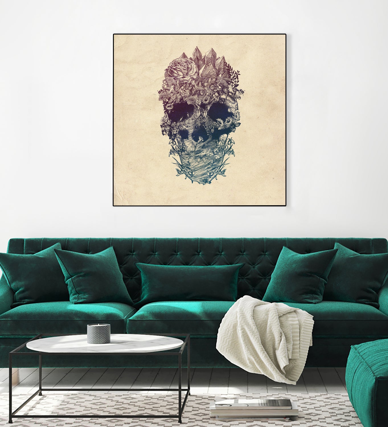 Skull Floral by Ali Gulec on GIANT ART - white digital drawing