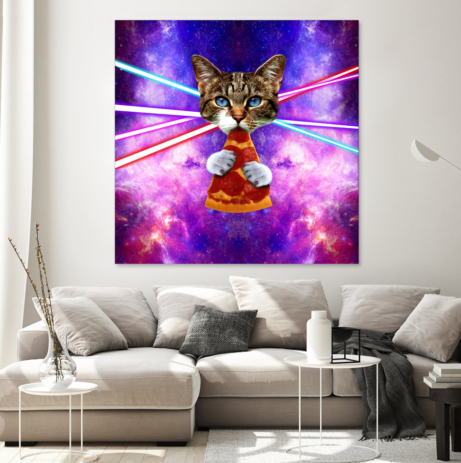 Cat Pizza Eating Cosmos Space galaxy by Damian Augustyniak on GIANT ART - blue photo manipulation