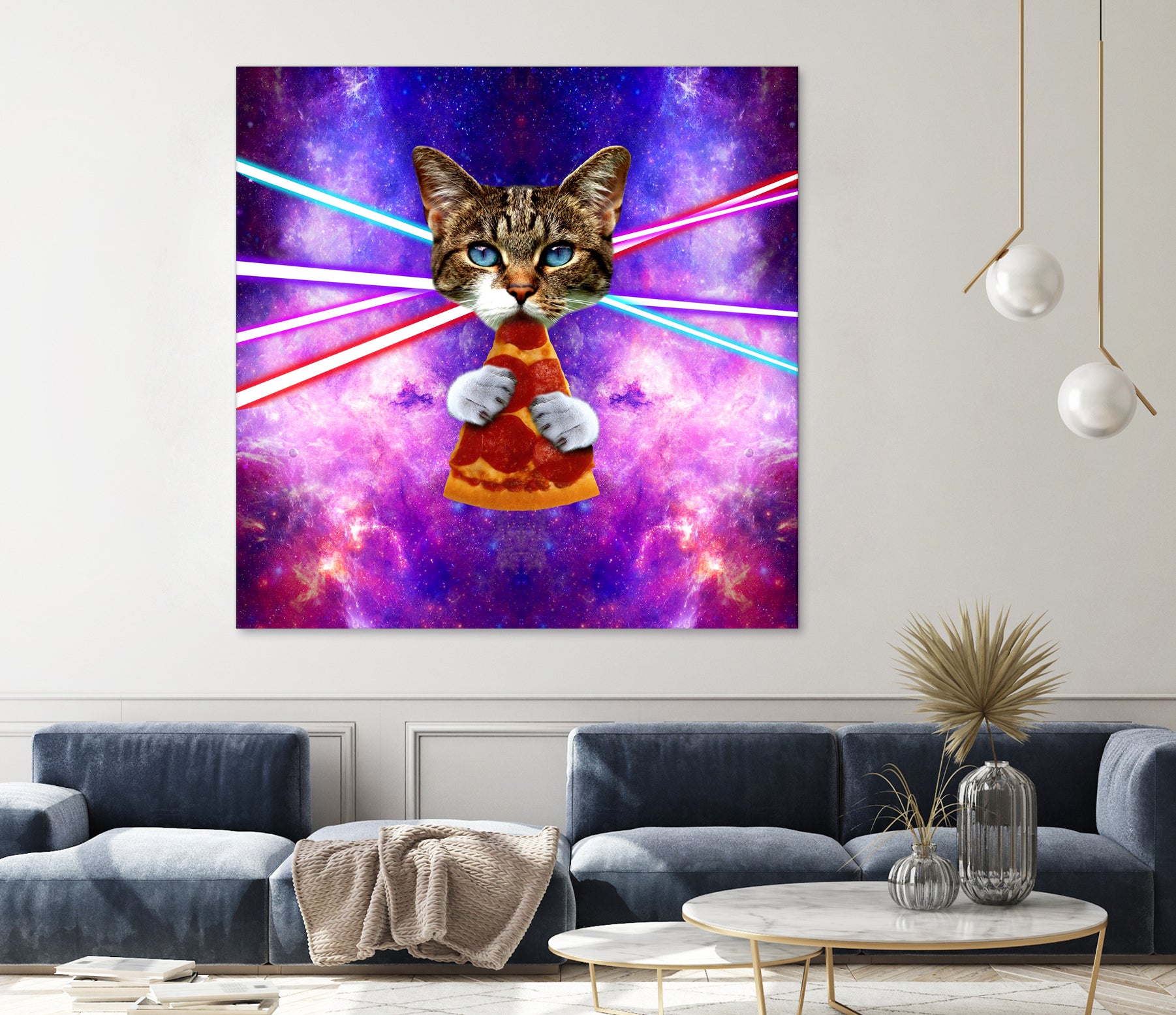 Cat Pizza Eating Cosmos Space galaxy by Damian Augustyniak on GIANT ART - blue photo manipulation