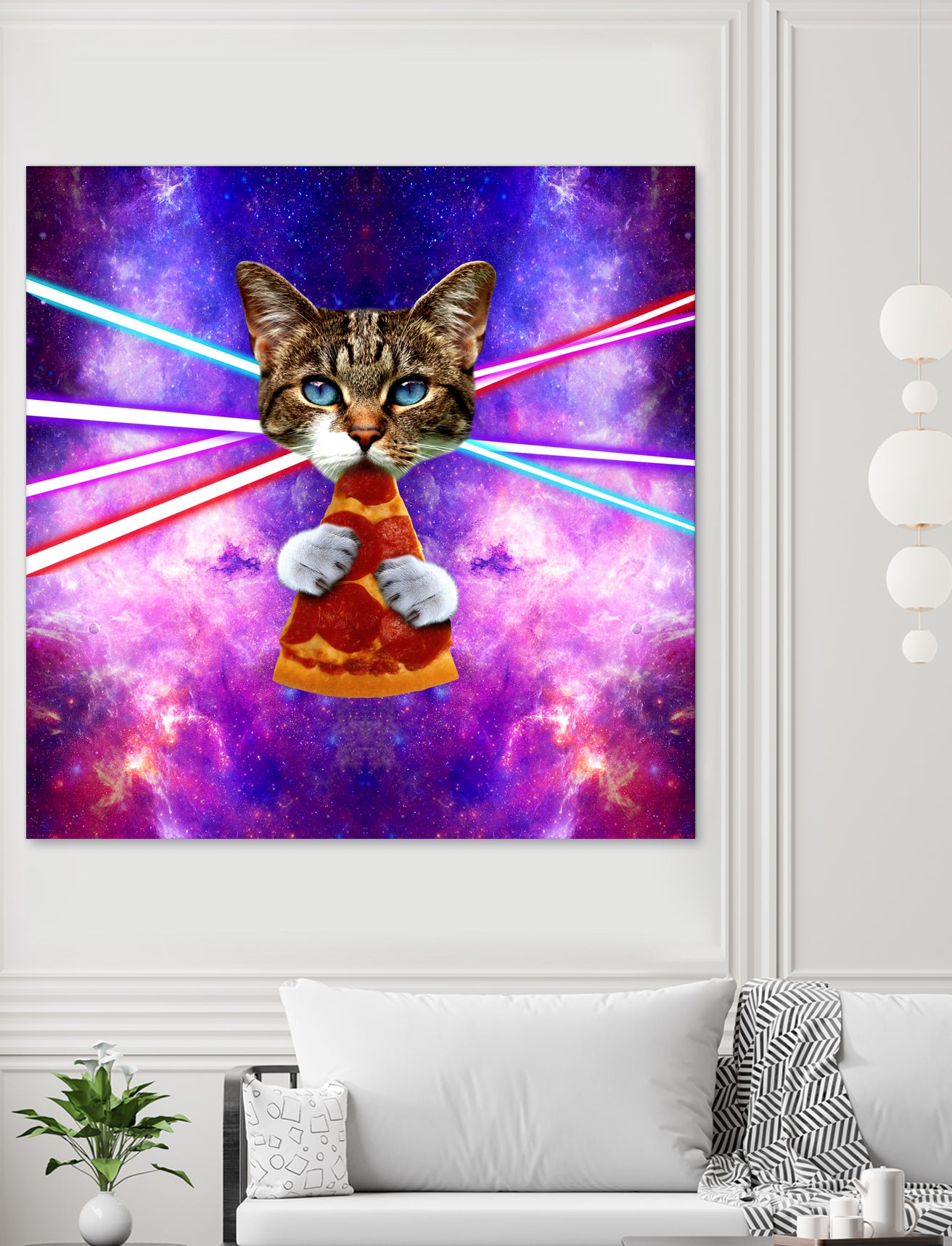 Cat Pizza Eating Cosmos Space galaxy by Damian Augustyniak on GIANT ART - blue photo manipulation