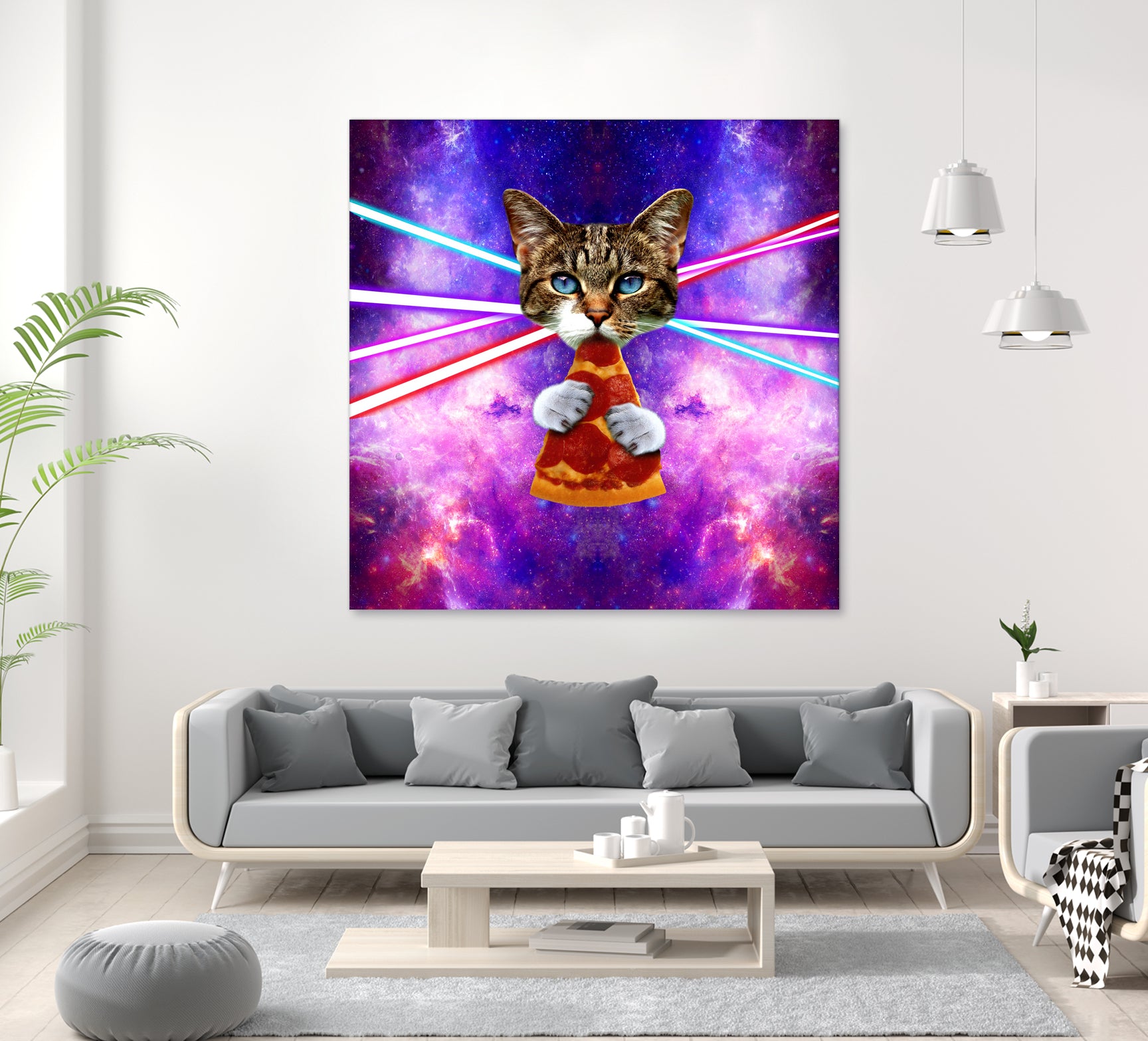 Cat Pizza Eating Cosmos Space galaxy by Damian Augustyniak on GIANT ART - blue photo manipulation