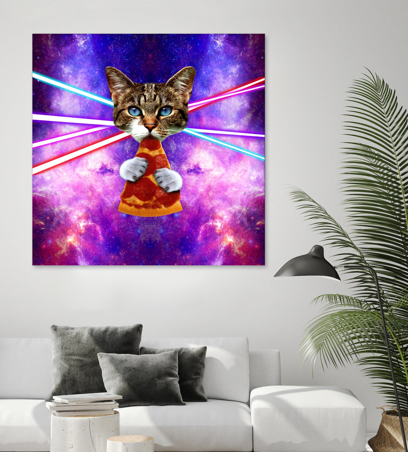 Cat Pizza Eating Cosmos Space galaxy by Damian Augustyniak on GIANT ART - blue photo manipulation