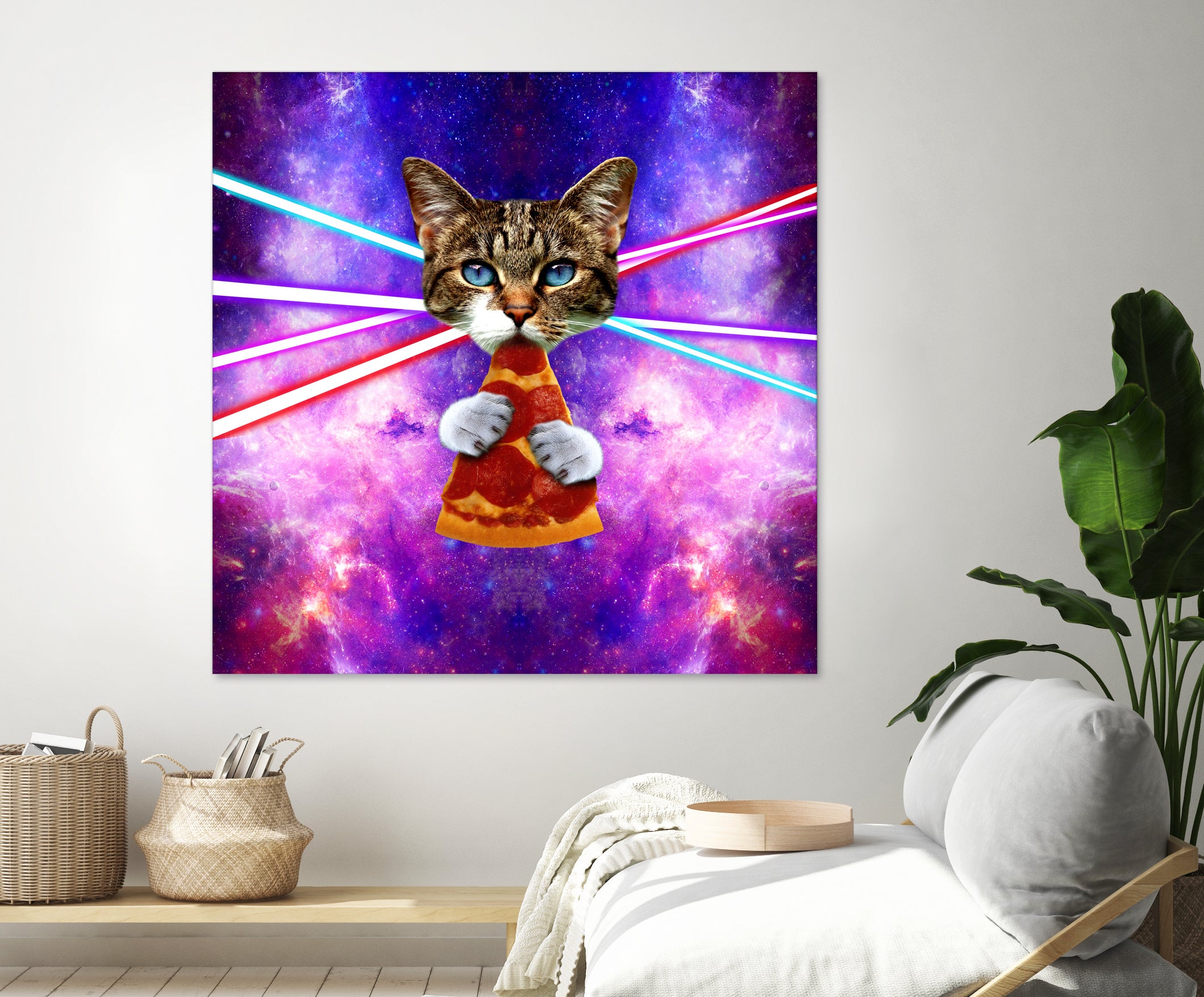 Cat Pizza Eating Cosmos Space galaxy by Damian Augustyniak on GIANT ART - blue photo manipulation