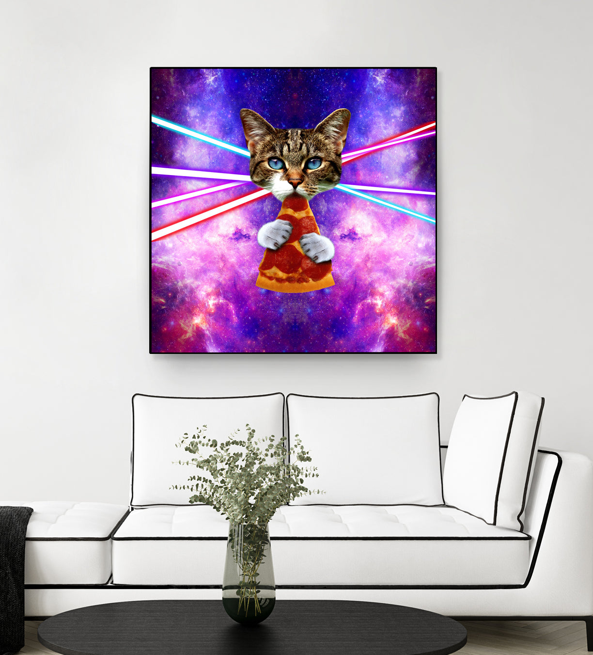 Cat Pizza Eating Cosmos Space galaxy by Damian Augustyniak on GIANT ART - blue photo manipulation