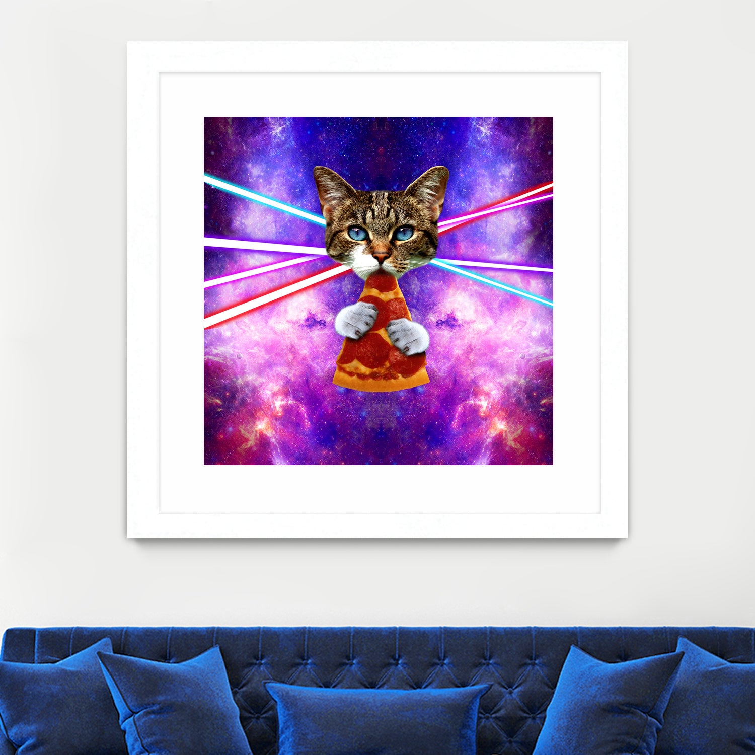 Cat Pizza Eating Cosmos Space galaxy by Damian Augustyniak on GIANT ART - blue photo manipulation