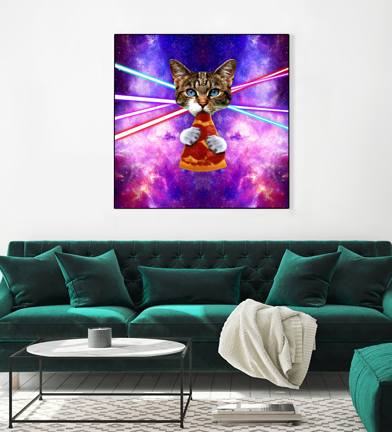 Cat Pizza Eating Cosmos Space galaxy by Damian Augustyniak on GIANT ART - blue photo manipulation