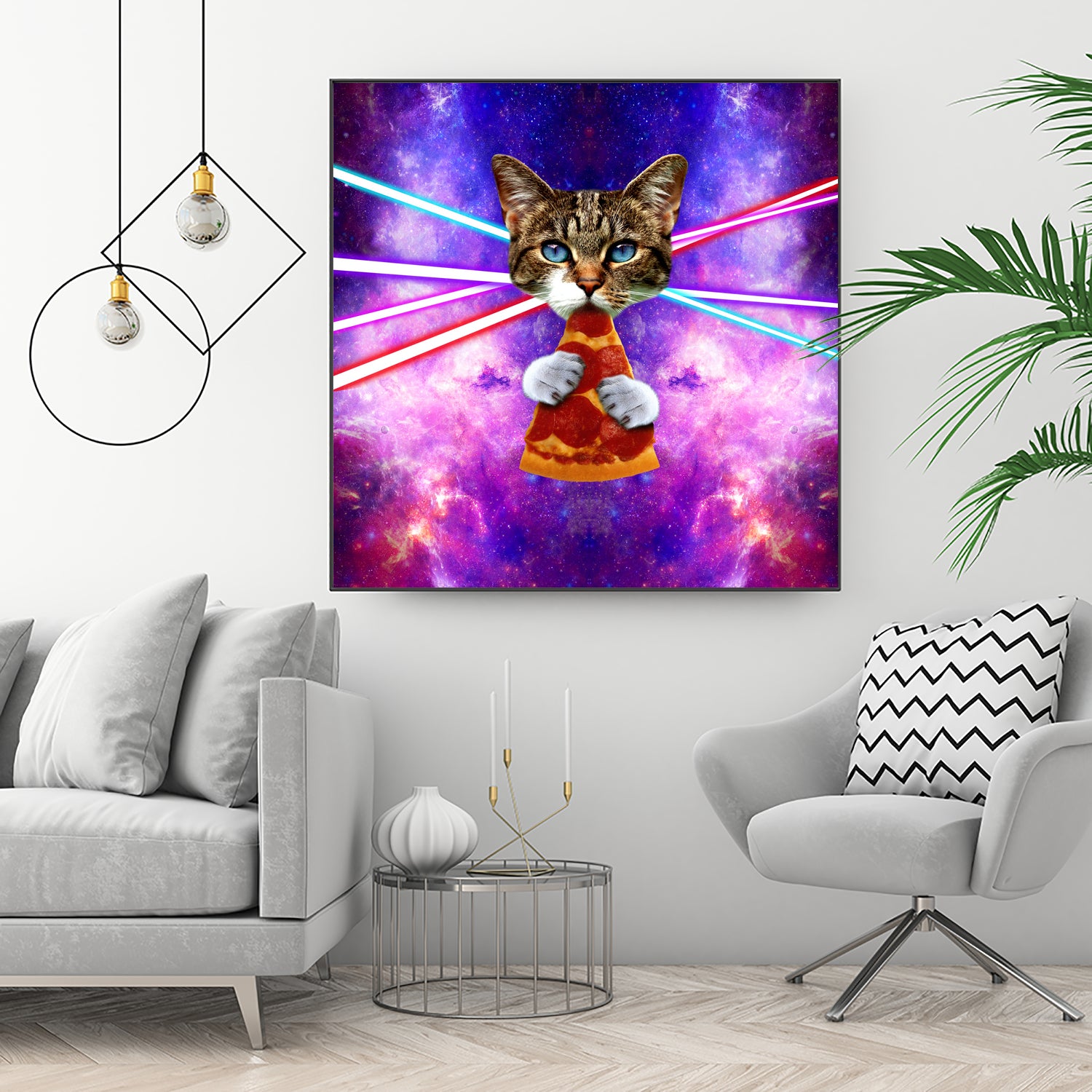 Cat Pizza Eating Cosmos Space galaxy by Damian Augustyniak on GIANT ART - blue photo manipulation