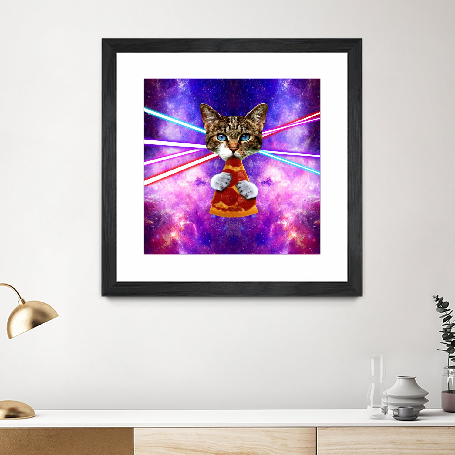 Cat Pizza Eating Cosmos Space galaxy by Damian Augustyniak on GIANT ART - blue photo manipulation