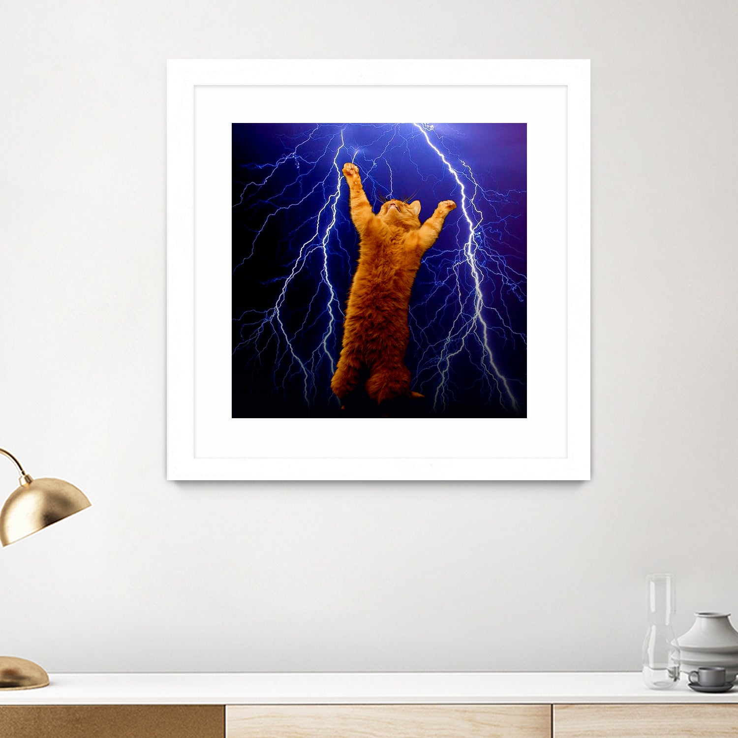 cat Thunders lighting space universe galaxy by Damian Augustyniak on GIANT ART - blue photo manipulation