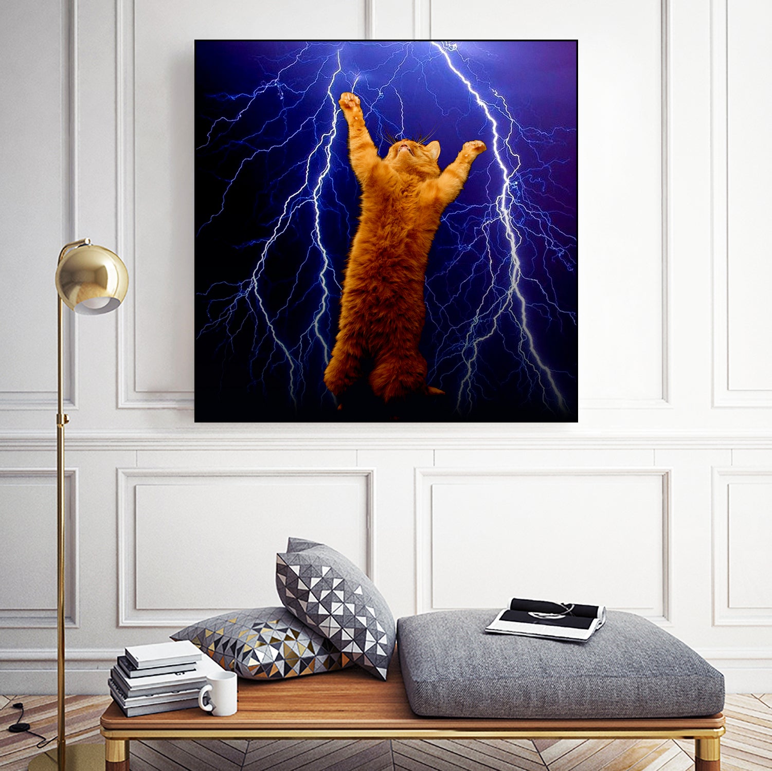 cat Thunders lighting space universe galaxy by Damian Augustyniak on GIANT ART - blue photo manipulation