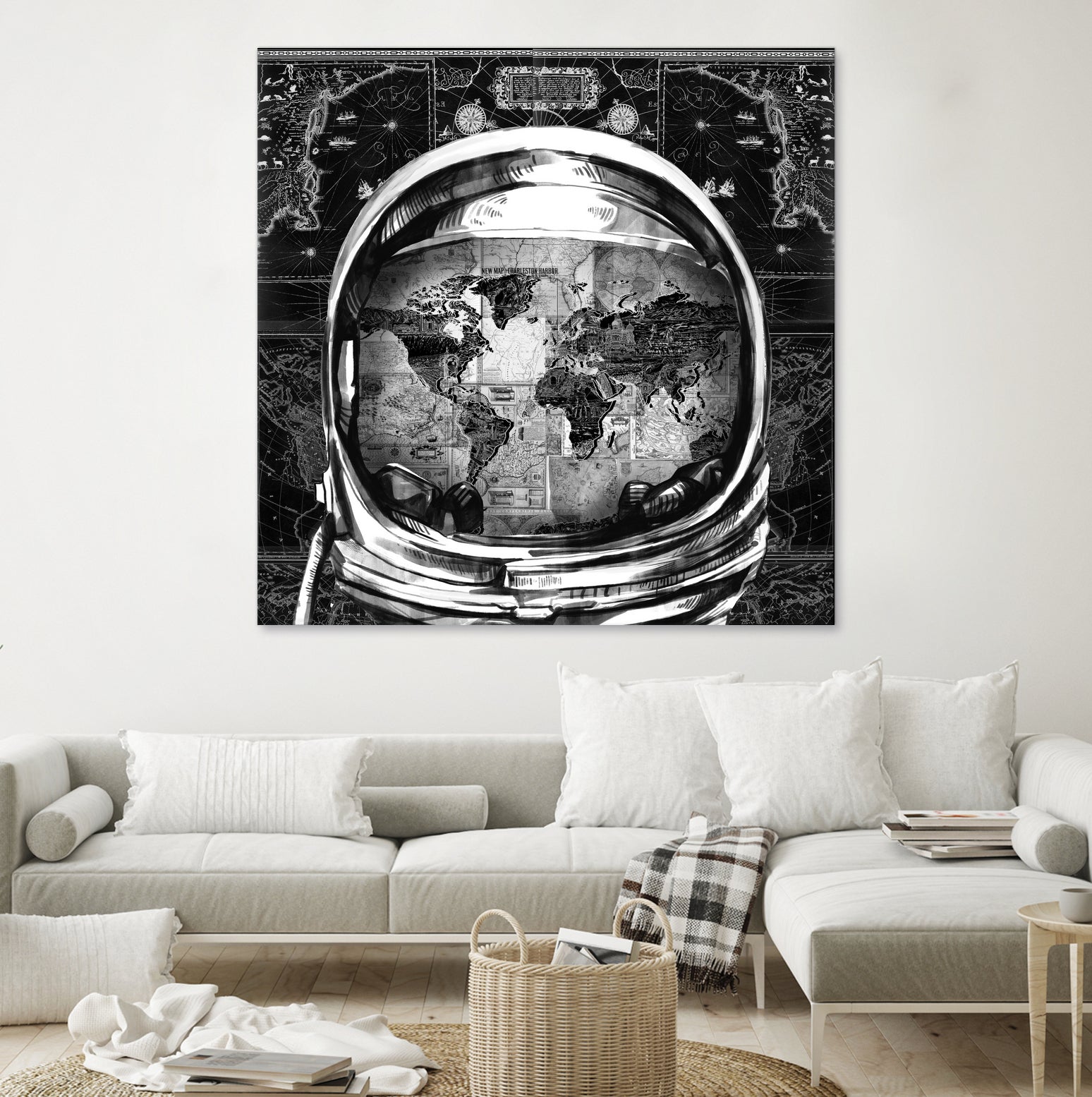 astronaut world map black and white by Bekim Mehovic on GIANT ART - black digital drawing