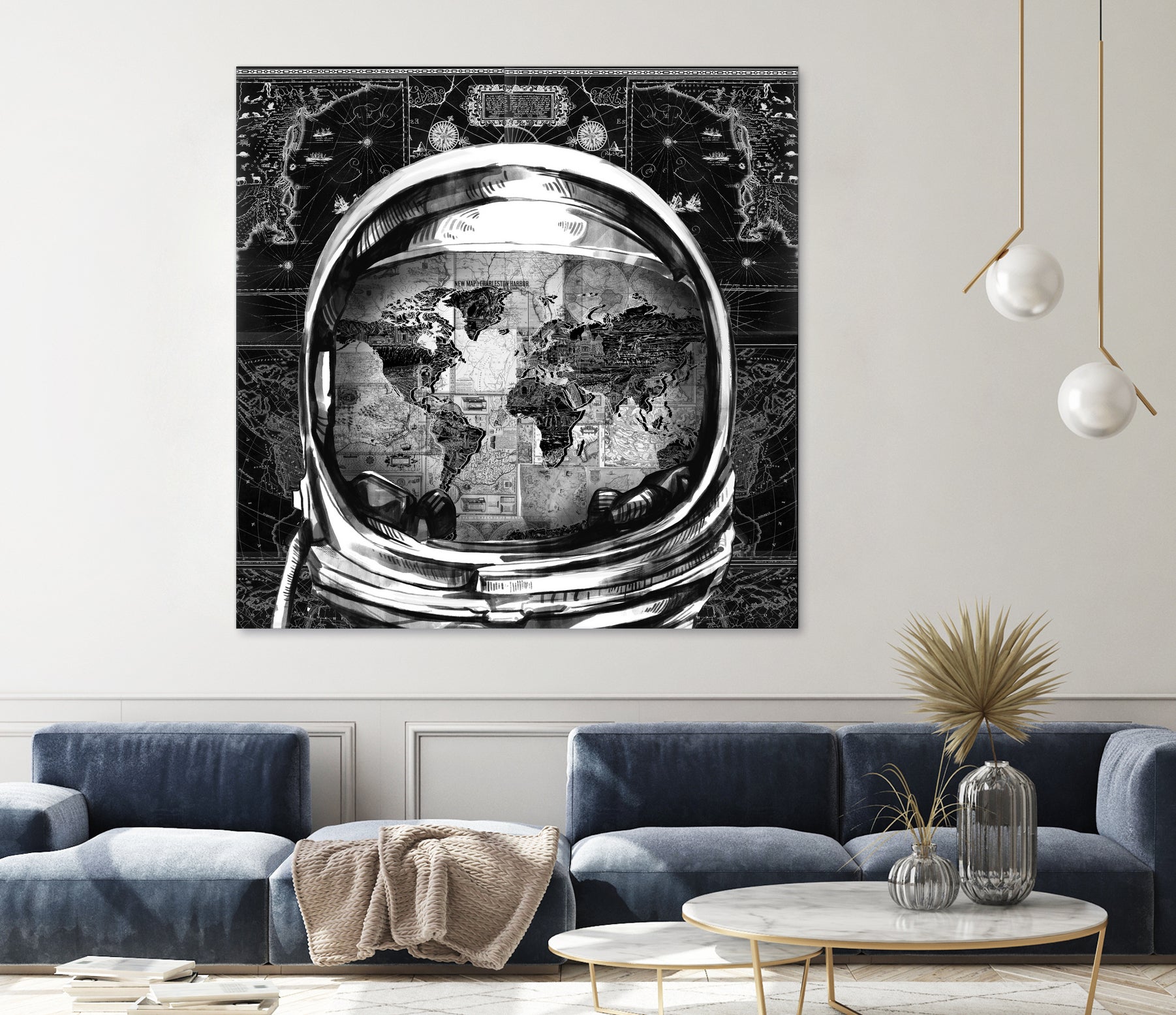 astronaut world map black and white by Bekim Mehovic on GIANT ART - black digital drawing