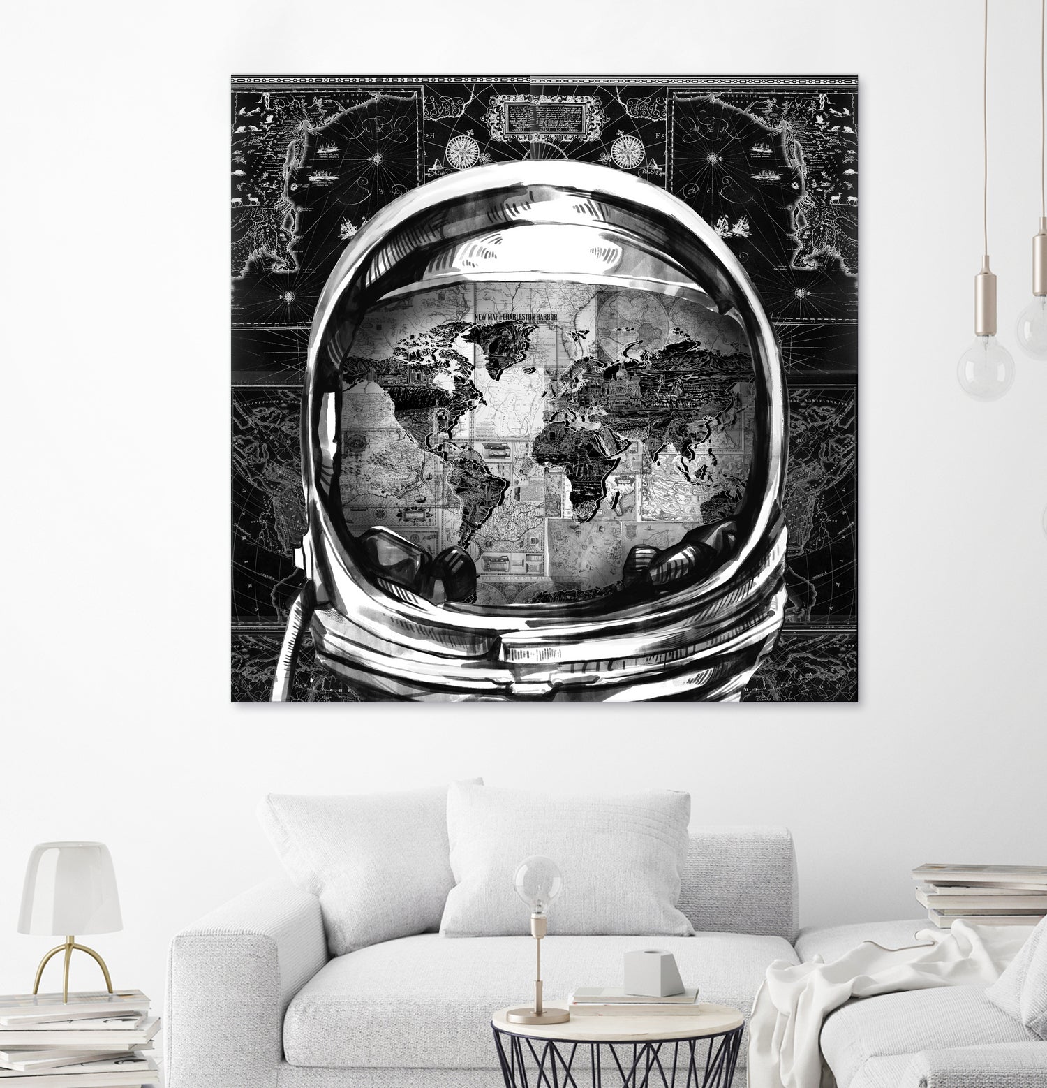 astronaut world map black and white by Bekim Mehovic on GIANT ART - black digital drawing