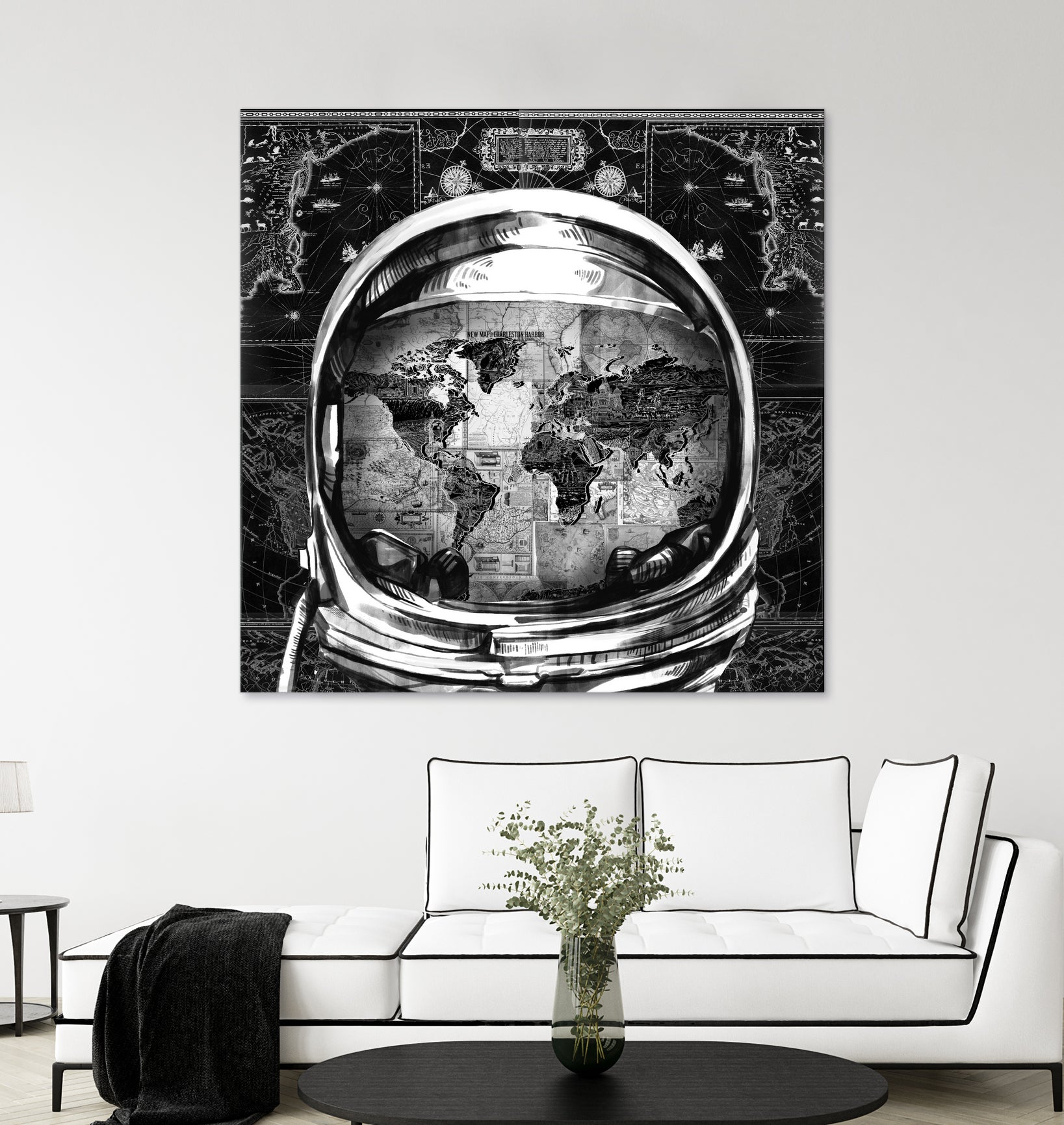 astronaut world map black and white by Bekim Mehovic on GIANT ART - black digital drawing