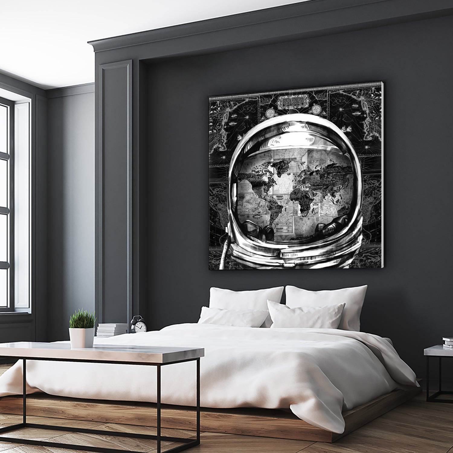 astronaut world map black and white by Bekim Mehovic on GIANT ART - black digital drawing