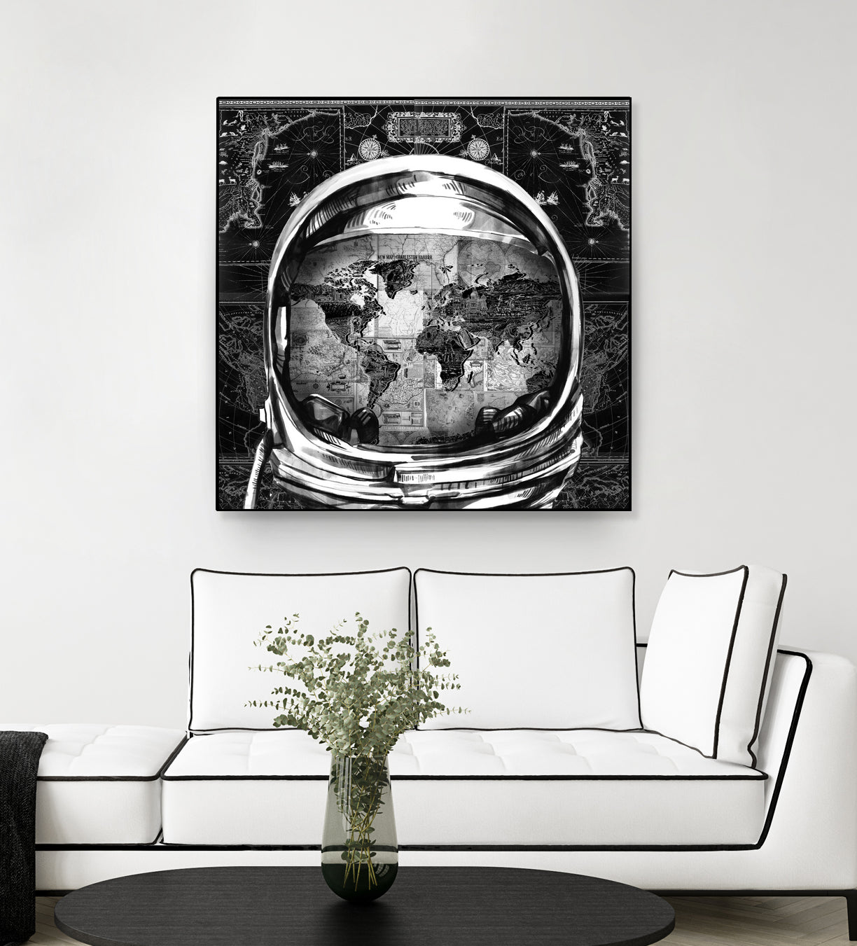 astronaut world map black and white by Bekim Mehovic on GIANT ART - black digital drawing