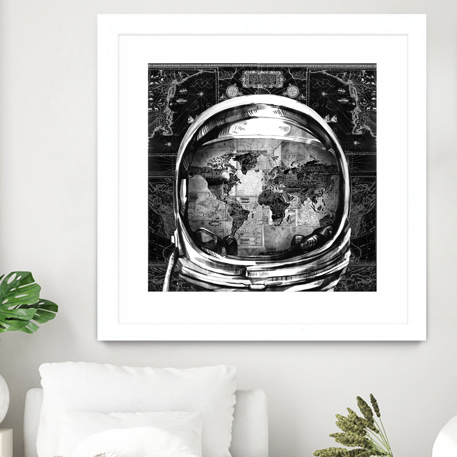 astronaut world map black and white by Bekim Mehovic on GIANT ART - black digital drawing