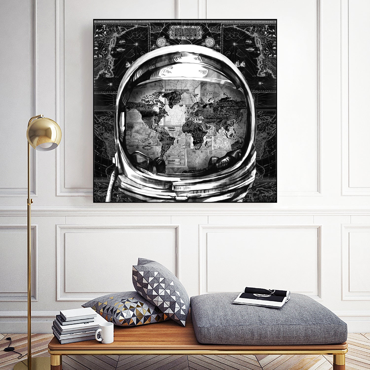 astronaut world map black and white by Bekim Mehovic on GIANT ART - black digital drawing