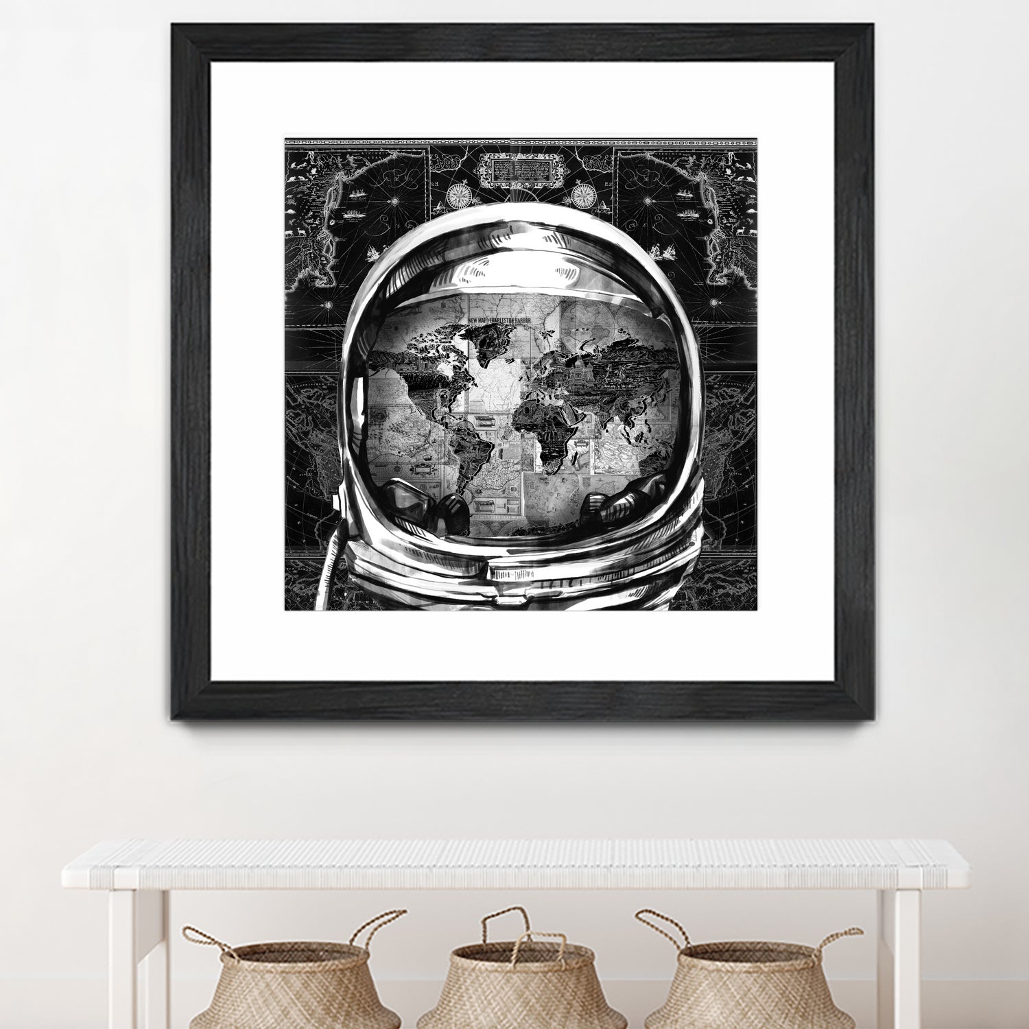 astronaut world map black and white by Bekim Mehovic on GIANT ART - black digital drawing