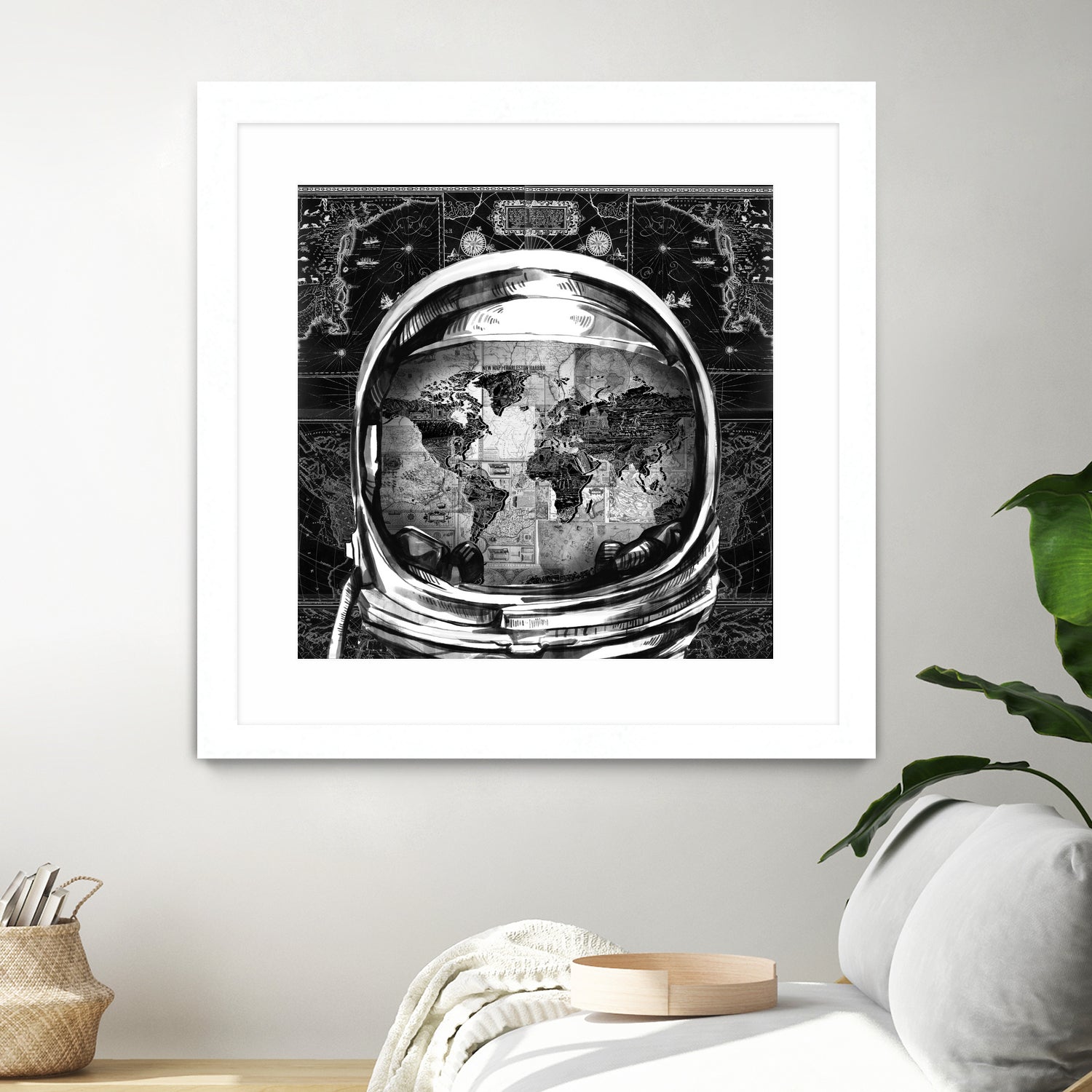 astronaut world map black and white by Bekim Mehovic on GIANT ART - black digital drawing