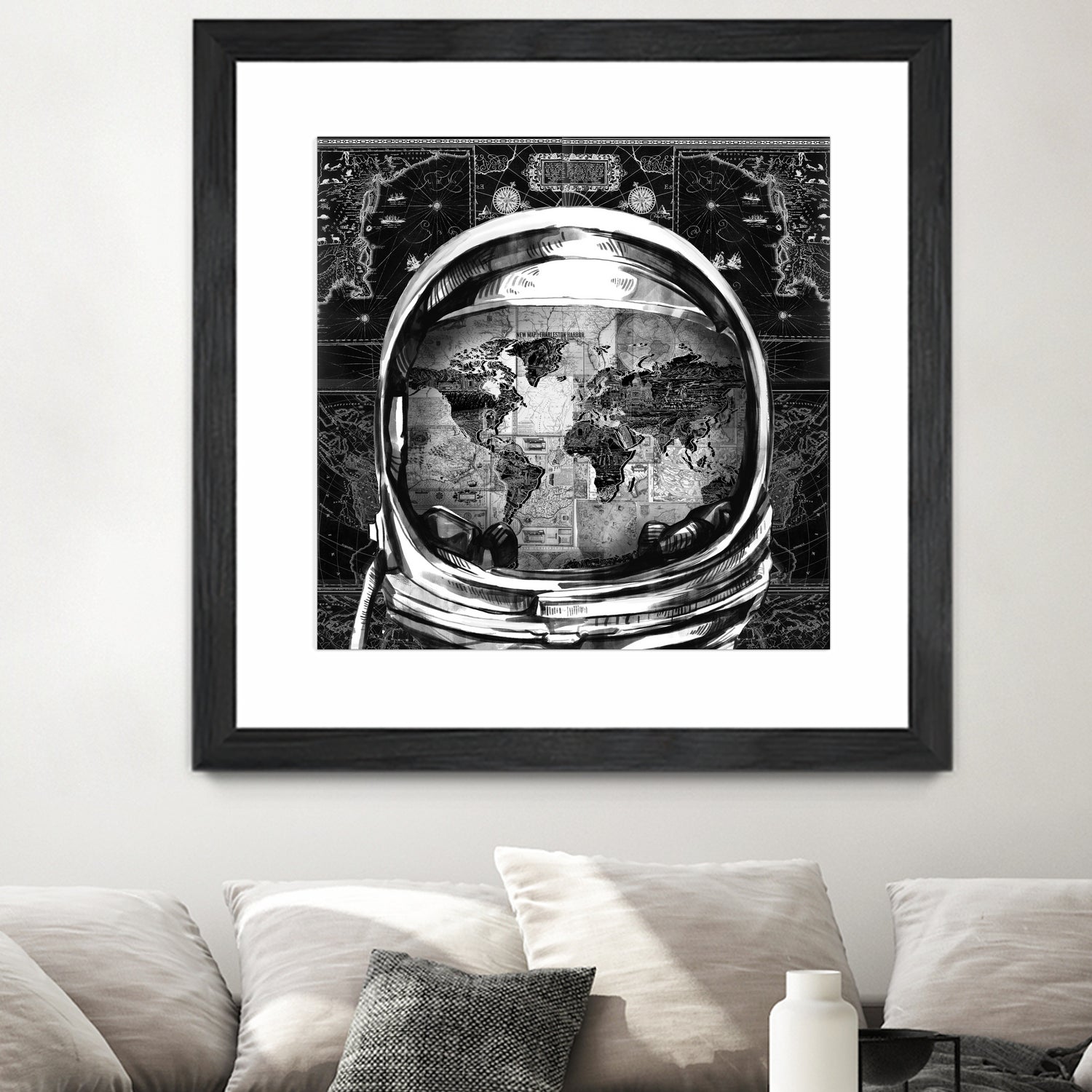 astronaut world map black and white by Bekim Mehovic on GIANT ART - black digital drawing