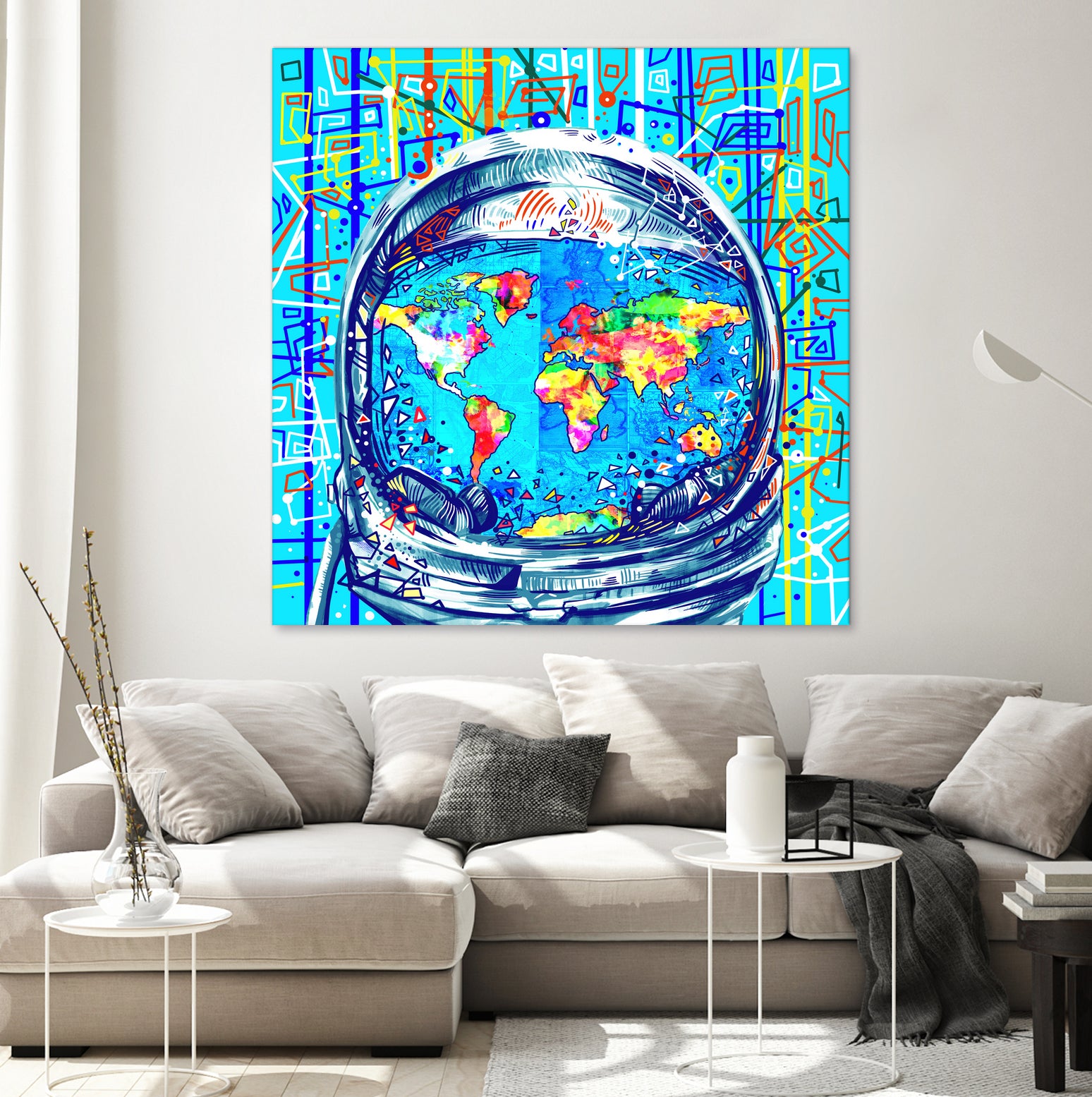 astronaut world map pop art by Bekim Mehovic on GIANT ART - blue digital painting