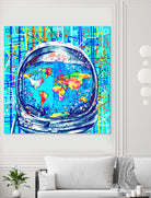 astronaut world map pop art by Bekim Mehovic on GIANT ART - blue digital painting