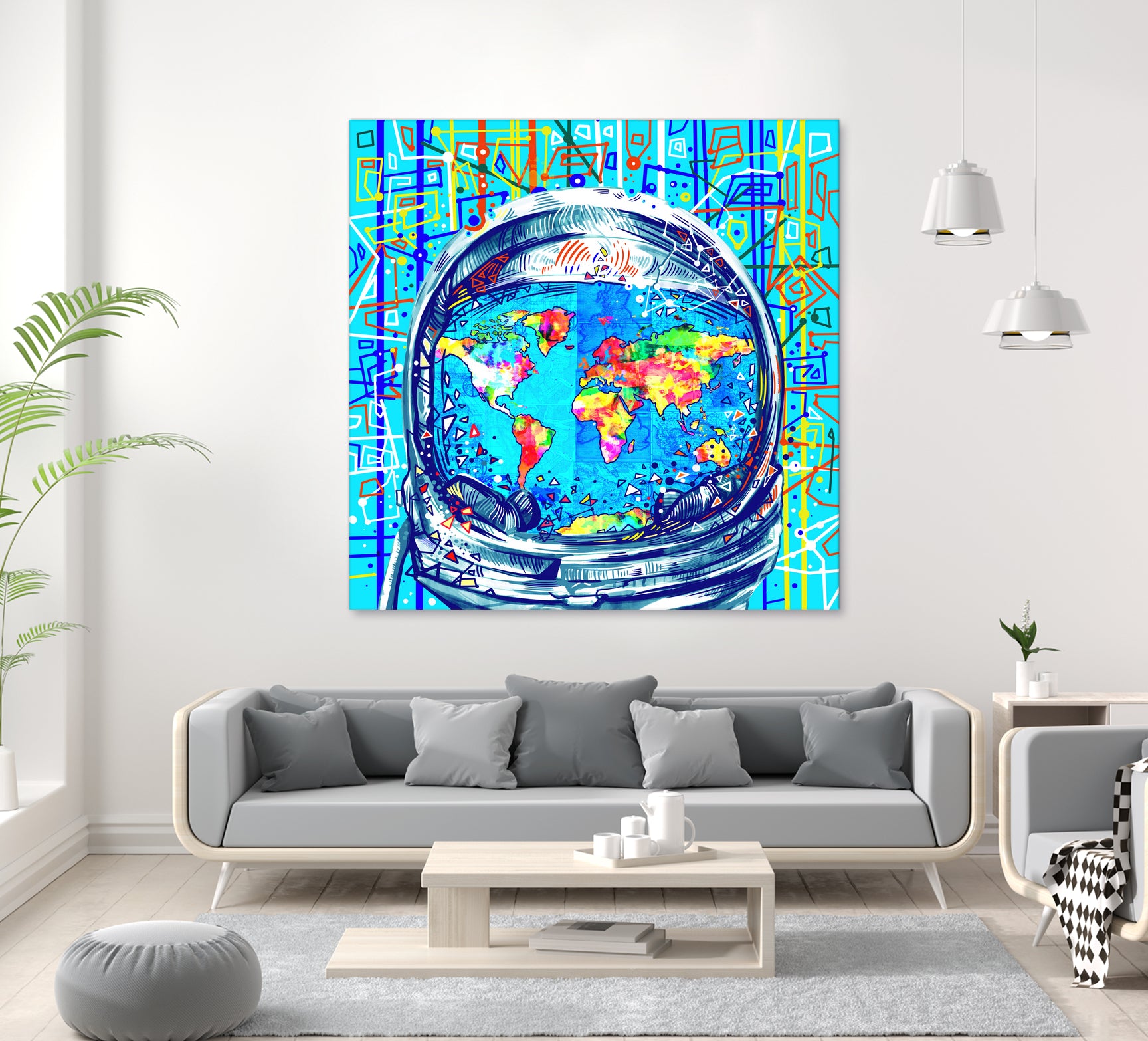 astronaut world map pop art by Bekim Mehovic on GIANT ART - blue digital painting