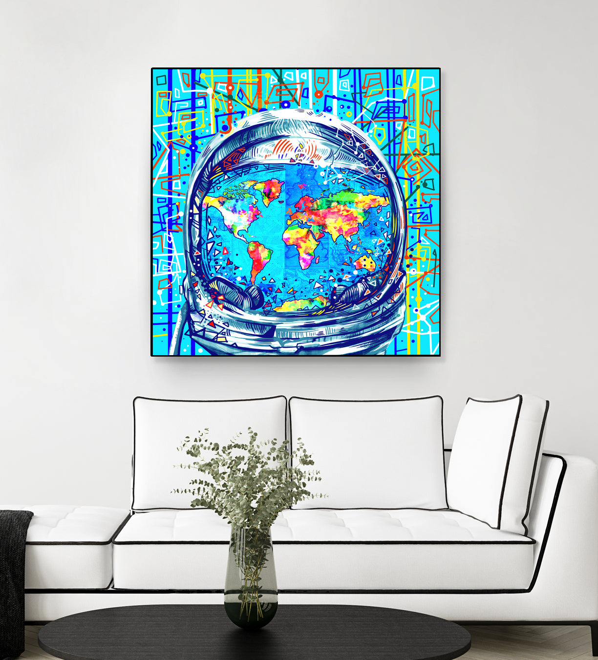 astronaut world map pop art by Bekim Mehovic on GIANT ART - blue digital painting